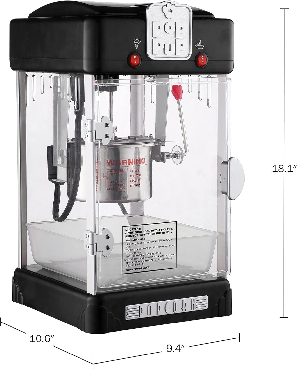 Pop Pup Countertop Popcorn Machine – 2.5oz Kettle with Measuring Spoon, Scoop, and 25 Serving Bags by Great Northern Popcorn (Black) (83-DT6121)