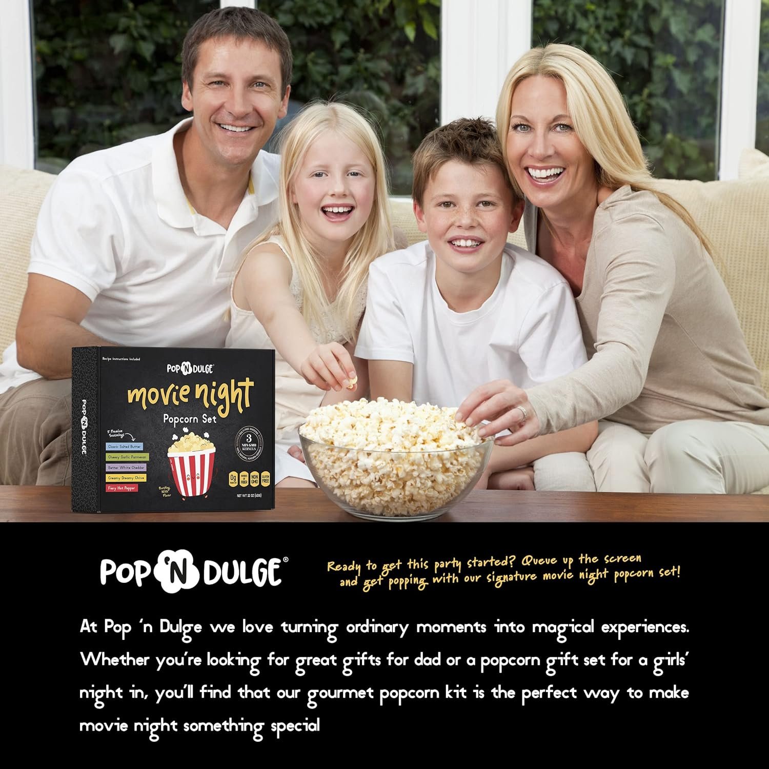 Popcorn Movie Night Supplies Popcorn Kernels Popcorn Seasoning 16 Pack, 5 Gourmet Popcorn Kernels, 5 Popcorn Seasoning Variety Packs Non-GMO Snacks, Includes 6 Bags, Gift Basket Idea