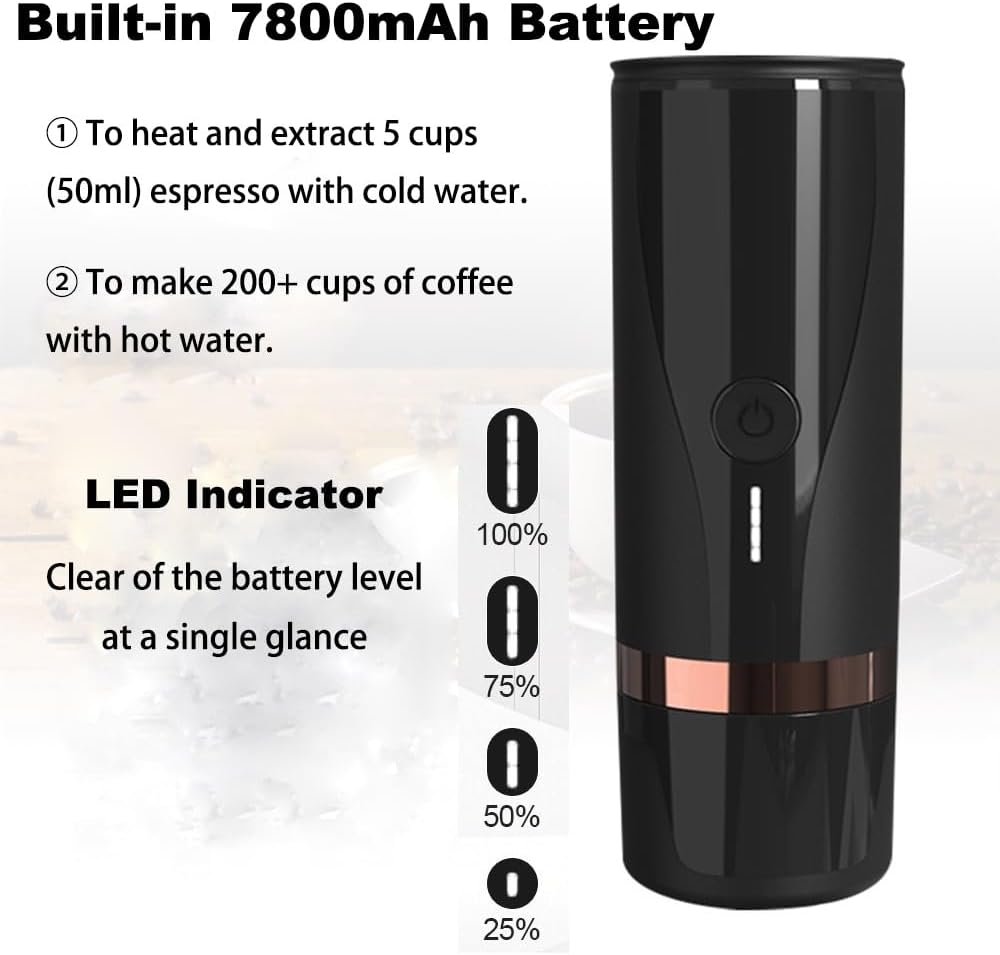 Portable Mini Coffee Maker, Self-Heating Espresso Machine Compatible with NS Pods  Ground Coffee, Rechargeable Car Coffee Maker 19Bar for Home Office Travel Camping (with Carry Bag)