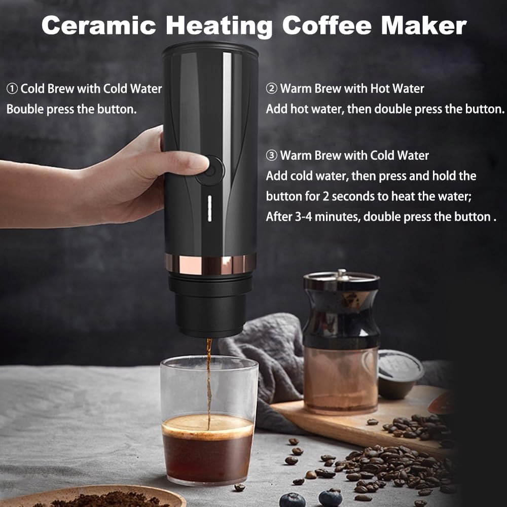 Portable Mini Coffee Maker, Self-Heating Espresso Machine Compatible with NS Pods  Ground Coffee, Rechargeable Car Coffee Maker 19Bar for Home Office Travel Camping (with Carry Bag)