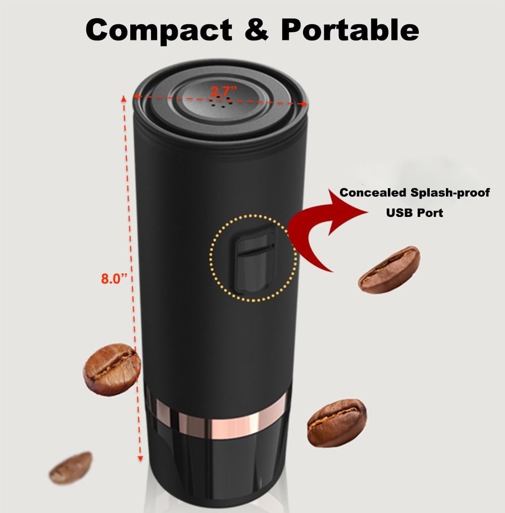 Portable Mini Coffee Maker, Self-Heating Espresso Machine Compatible with NS Pods  Ground Coffee, Rechargeable Car Coffee Maker 19Bar for Home Office Travel Camping (with Carry Bag)