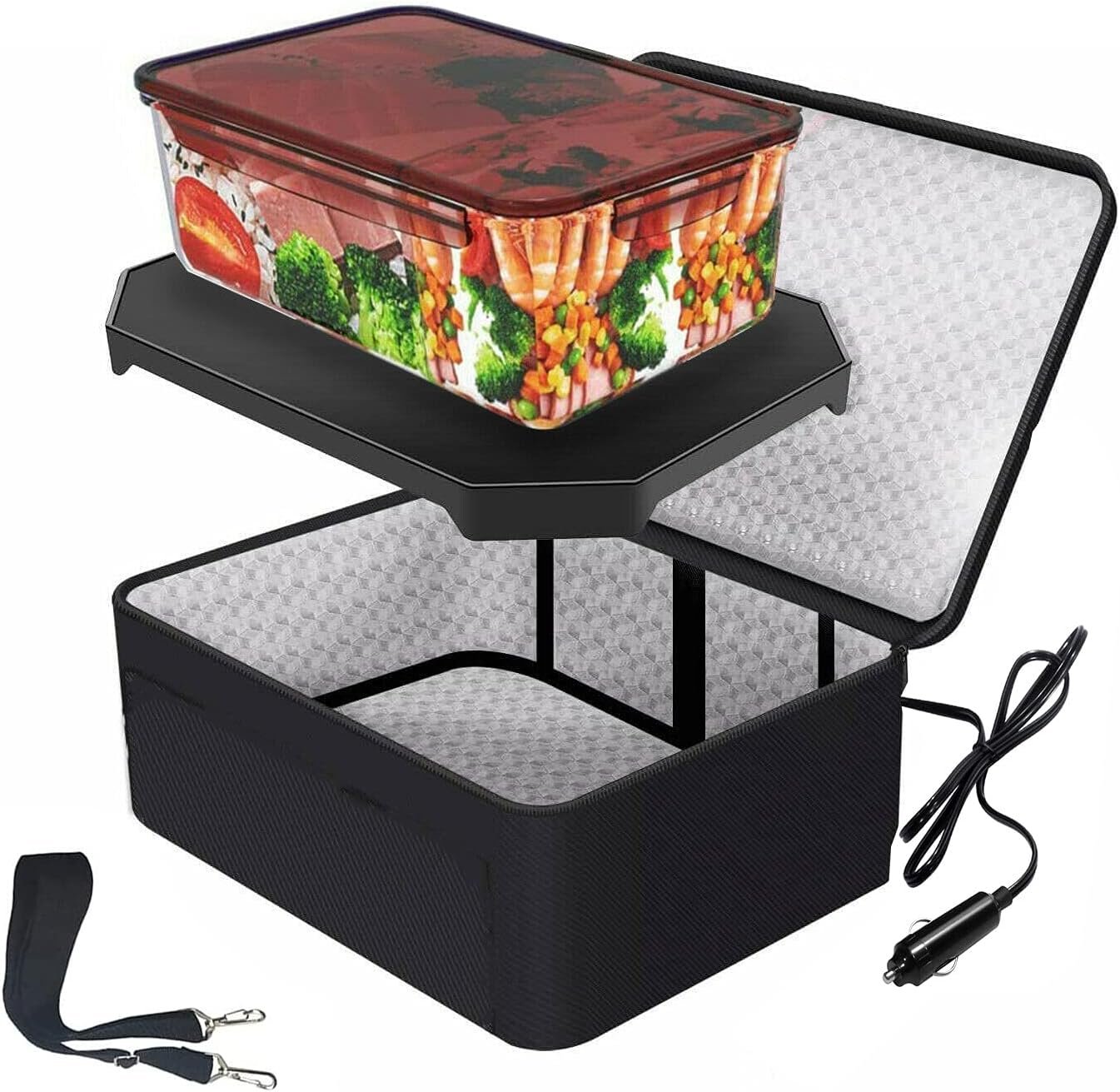 Portable Oven 12V Car Food Warmer Large Electric Lunch Box Personal Microwave Reheating  Raw Food Cooking in Car, Truck, Travel, Camping, Office,Work(Black)