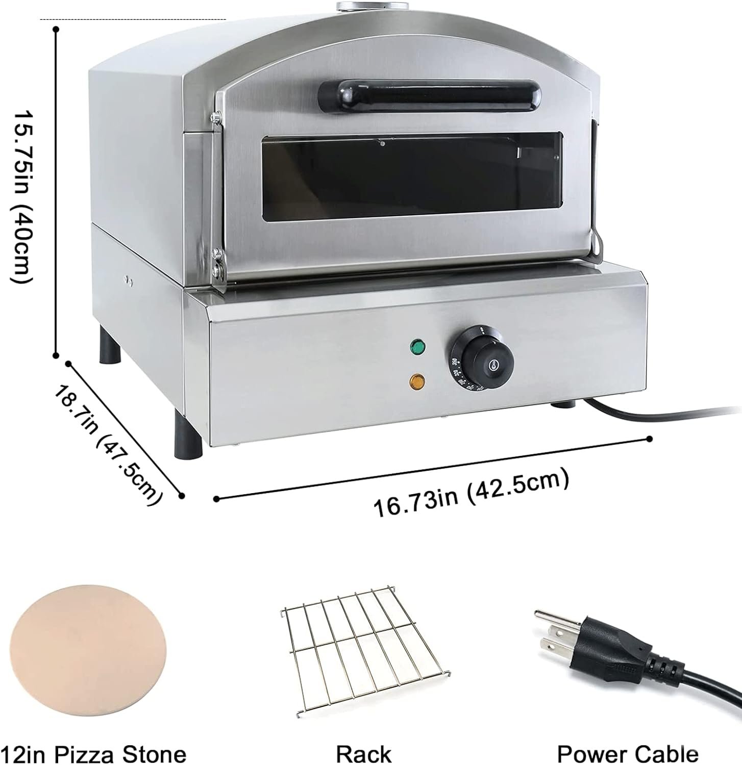 Portable Pizza Oven |Countertop Electric Pizza Maker |Outdoor Pizza Grill|Stainless Steel 1800W Power|Double Layer with 14in Pizza Stone|For CommercialKitchen|
