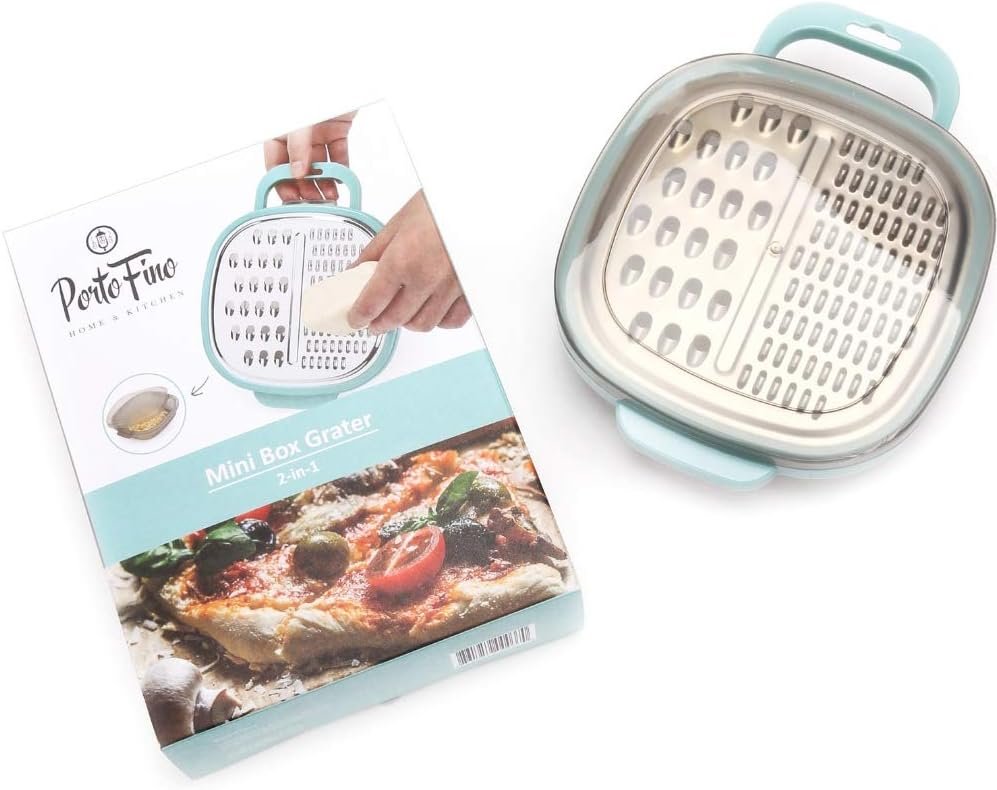 PortoFino Cheese Grater with Container - Cheese Grater with Handle - Graters for Kitchen - Cheese Shredder Small Grater - Cheese Grater Box - Mini Cheese Grater - Cheese Grater HandHeld - Box Grater