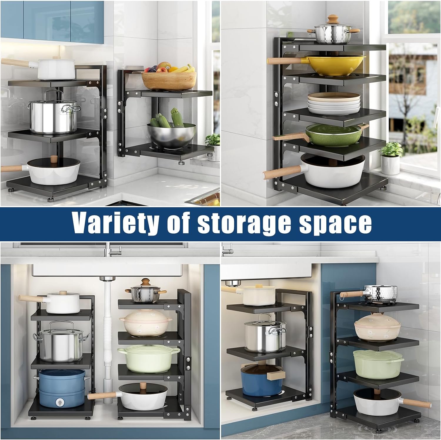 Pot Rack Organizers:CASONNIK 7-Tier Adjustable Heavy Duty Pan Organizer Rack for Cabinet ,Multiple Use Modes,Pot Rack Pan Rack for Kitchen Counter and Cabinet Pot Rack Organizers:CASONNIK 7-Tier Adjustable Heavy Duty Pan Organizer Rack for Cabinet ,Multiple Use Modes,Pot Rack Pan Rack for Kitchen Counter and Cabinet