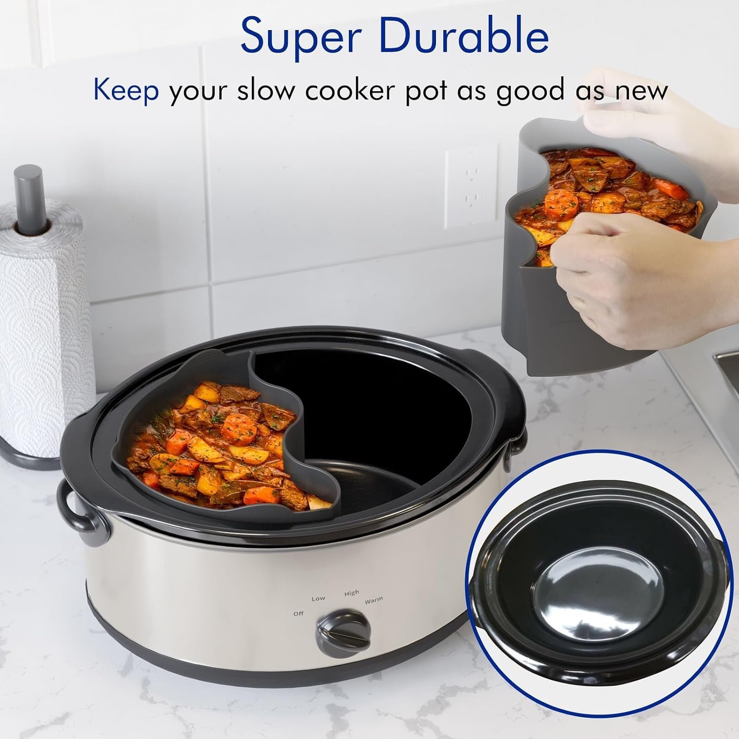 PotDivider 6QT Slow Cooker Divider Reusable Two-in-One Cooking Liners - Leakproof and Dishwasher Safe