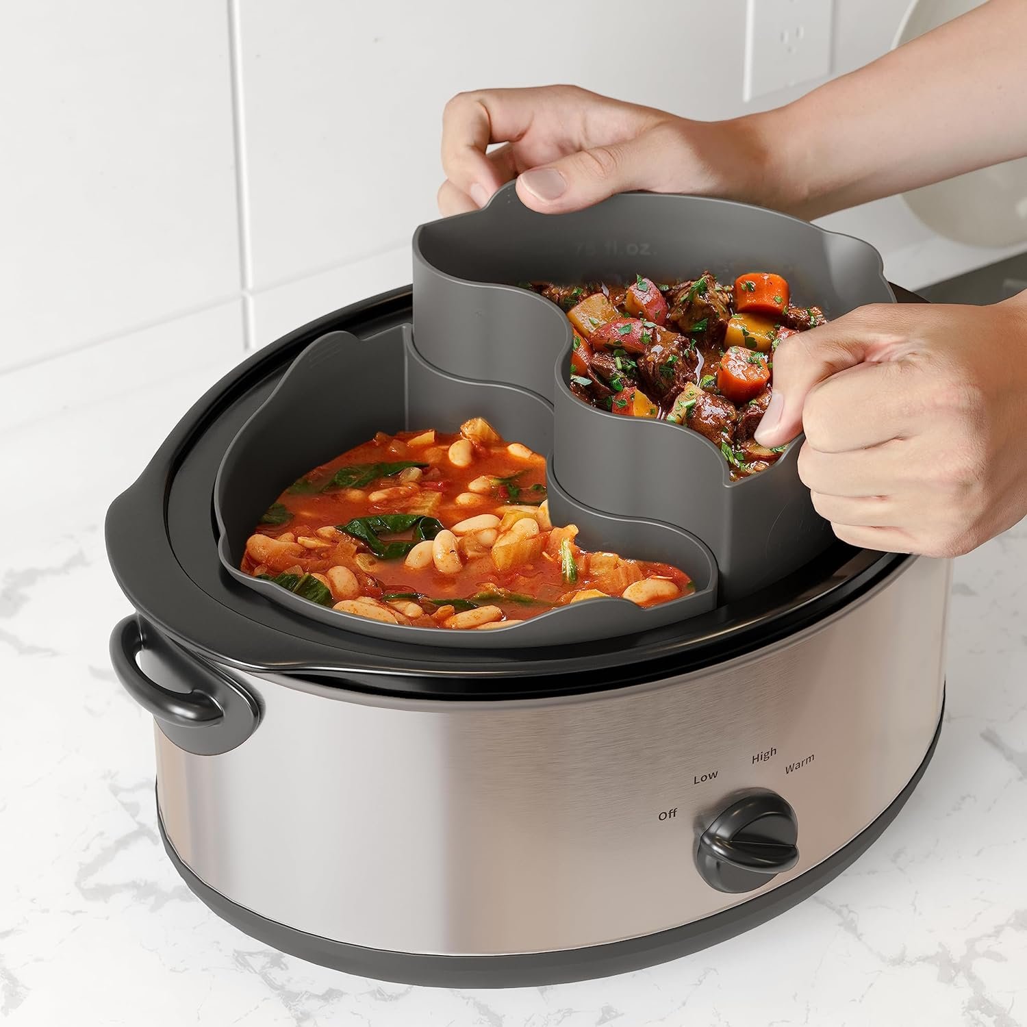 PotDivider 6QT Slow Cooker Divider Reusable Two-in-One Cooking Liners - Leakproof and Dishwasher Safe
