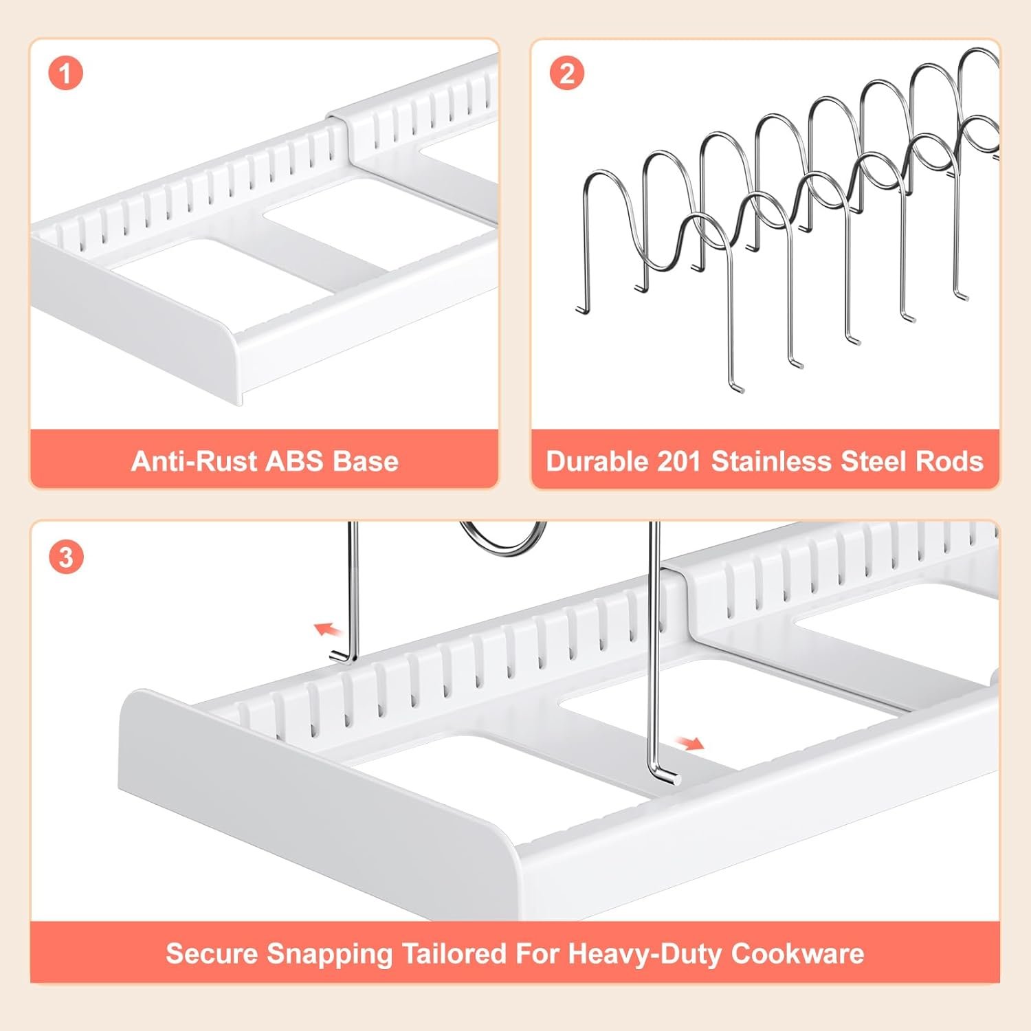 Pots and Pans Organizer - Expandable 10-Tier Pot Lid Organizer Holder Adjustable for Pot, Bakeware, Cutting Boards, Lid, Dishes Pots and Pans Organizer - Expandable 10-Tier Pot Lid Organizer Holder Adjustable for Pot, Bakeware, Cutting Boards, Lid, Dishes