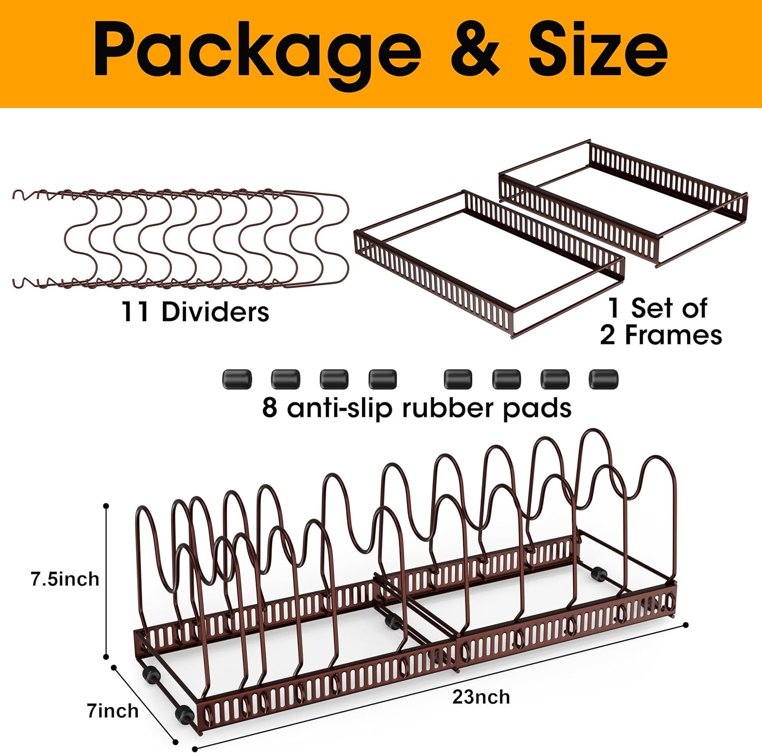 Pots and Pans Organizer, Expandable Kitchen Organizer Rack Holder with 11 Dividers - Under Cabinet Storage for Pots, Pans, Lids, Bakeware