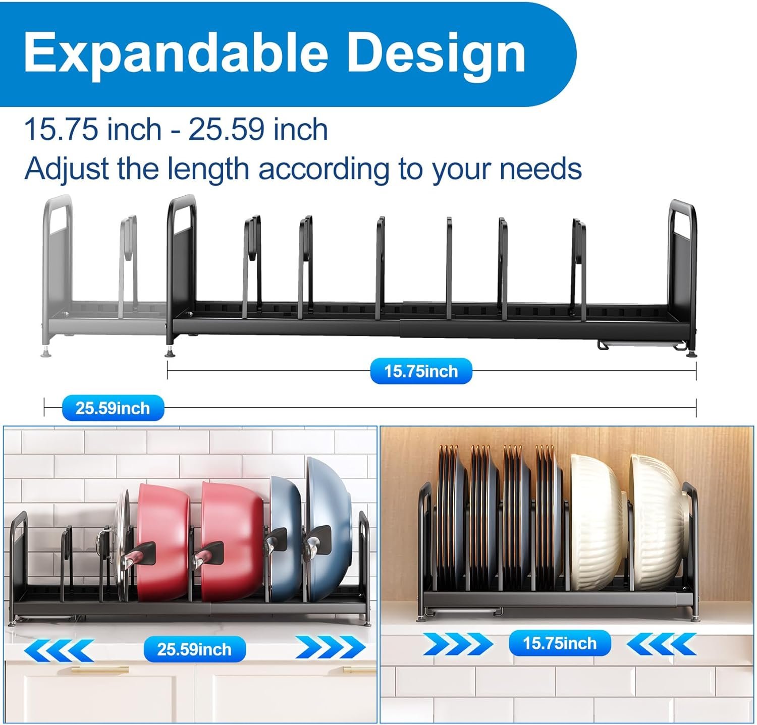 Pots and Pans Organizer, Expandable Pot and Pan Organizer for Cabinet with Drain Board,Heavy Duty Plate Pot Lid Organizer Rack Holder for Countertops, Kitchen Pantry Cookware Organizer and Storage Pots and Pans Organizer, Expandable Pot and Pan Organizer for Cabinet with Drain Board,Heavy Duty Plate Pot Lid Organizer Rack Holder for Countertops, Kitchen Pantry Cookware Organizer and Storage
