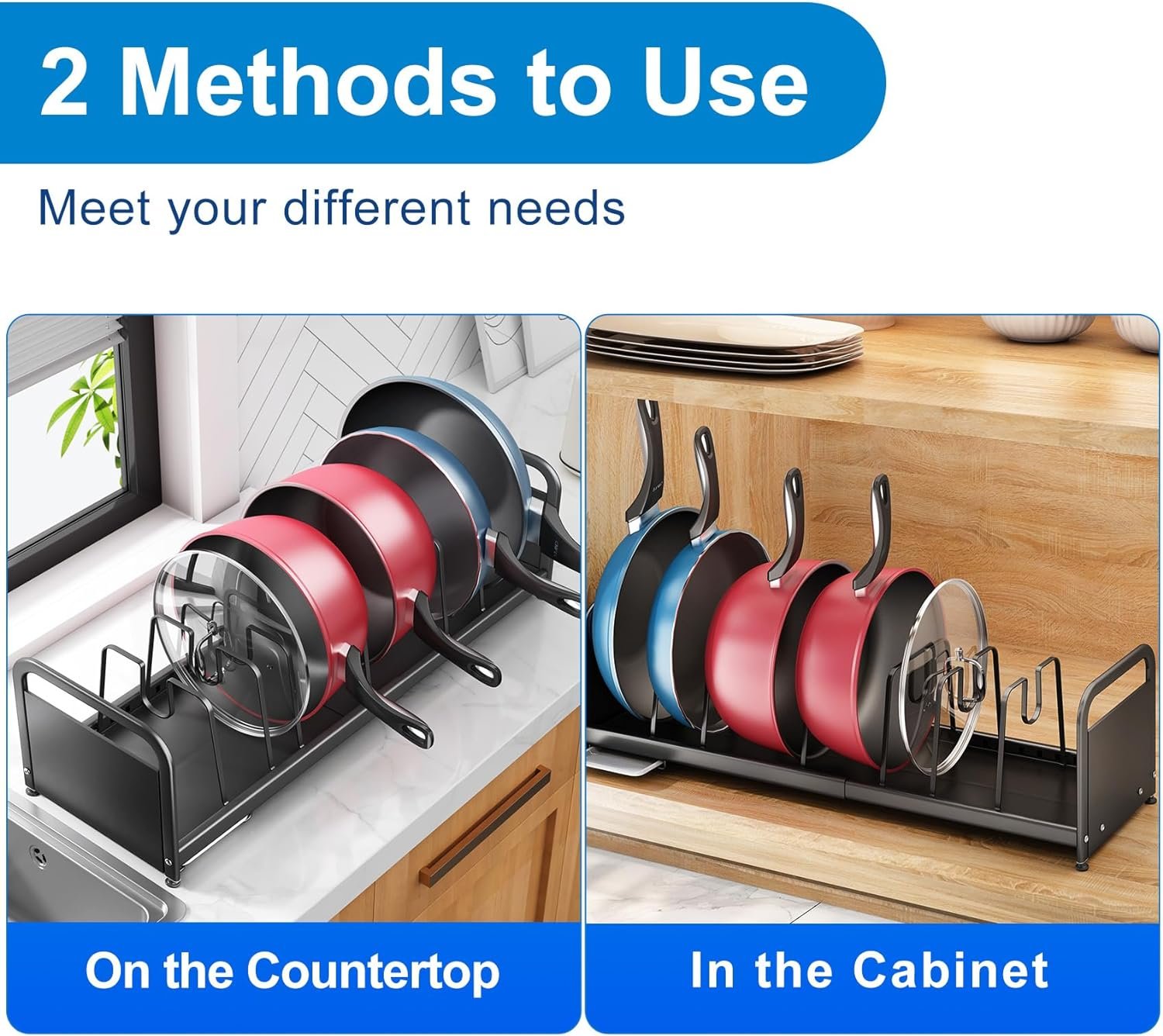Pots and Pans Organizer, Expandable Pot and Pan Organizer for Cabinet with Drain Board,Heavy Duty Plate Pot Lid Organizer Rack Holder for Countertops, Kitchen Pantry Cookware Organizer and Storage Pots and Pans Organizer, Expandable Pot and Pan Organizer for Cabinet with Drain Board,Heavy Duty Plate Pot Lid Organizer Rack Holder for Countertops, Kitchen Pantry Cookware Organizer and Storage