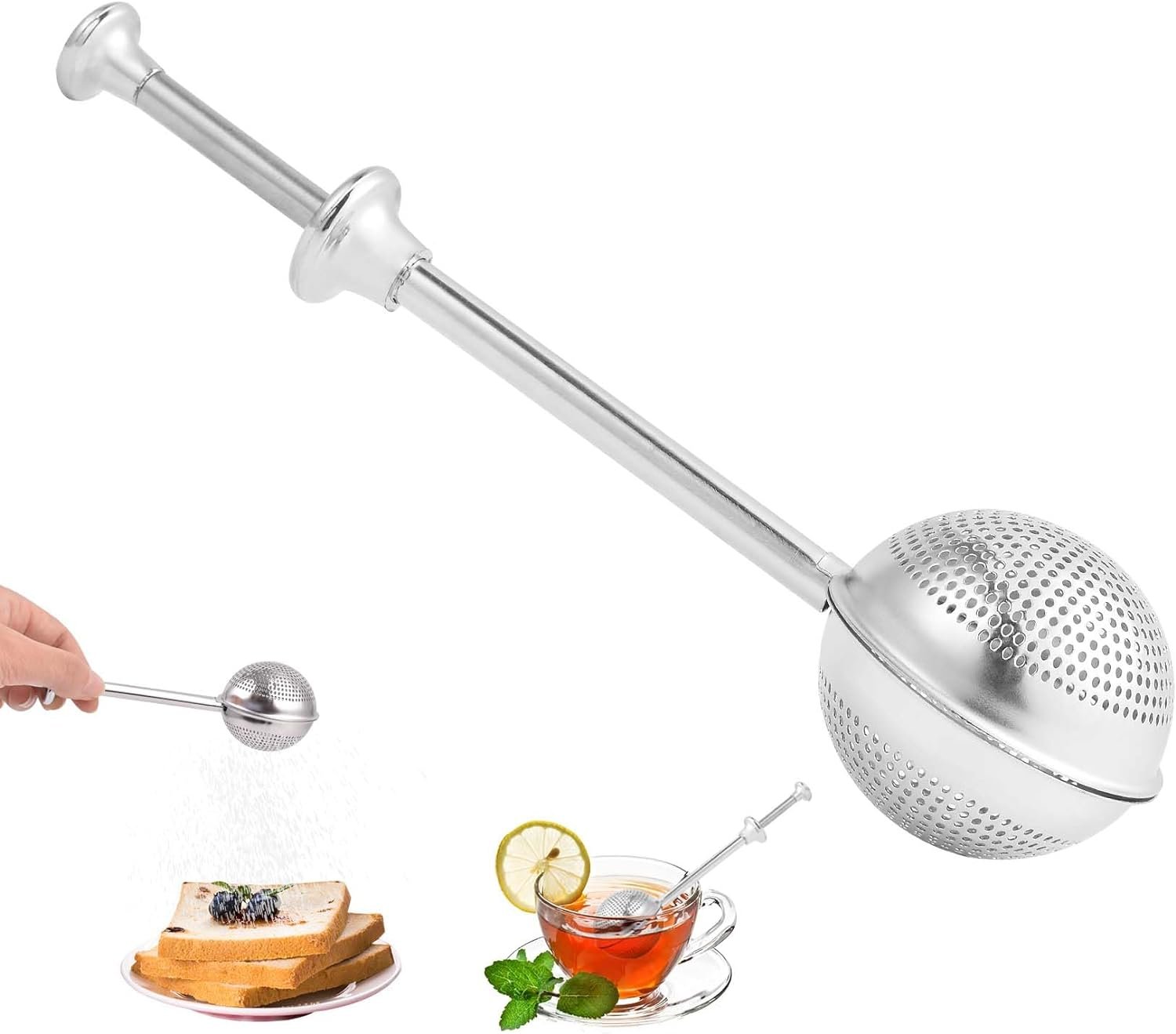 Powdered Sugar Shaker Duster,Flour Sifter for Baking with Spring-Operated Handle,Stainless Steel Tea Sifter,Baking Tools  Accessories Dusting Wand for Flour Spices Powdered Sugar Shaker Duster,Flour Sifter for Baking with Spring-Operated Handle,Stainless Steel Tea Sifter,Baking Tools  Accessories Dusting Wand for Flour Spices