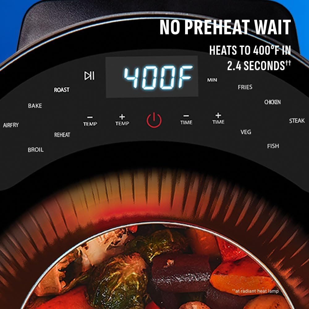 PowerXL LUMINEX 5.3 QT Radiant Light Air Fryer, Heats to 400°F in 2.4 Seconds, Auto Shut-off, 12 Quick-Touch Presets, Glass Skylight Window PowerXL LUMINEX 5.3 QT Radiant Light Air Fryer, Heats to 400°F in 2.4 Seconds, Auto Shut-off, 12 Quick-Touch Presets, Glass Skylight Window