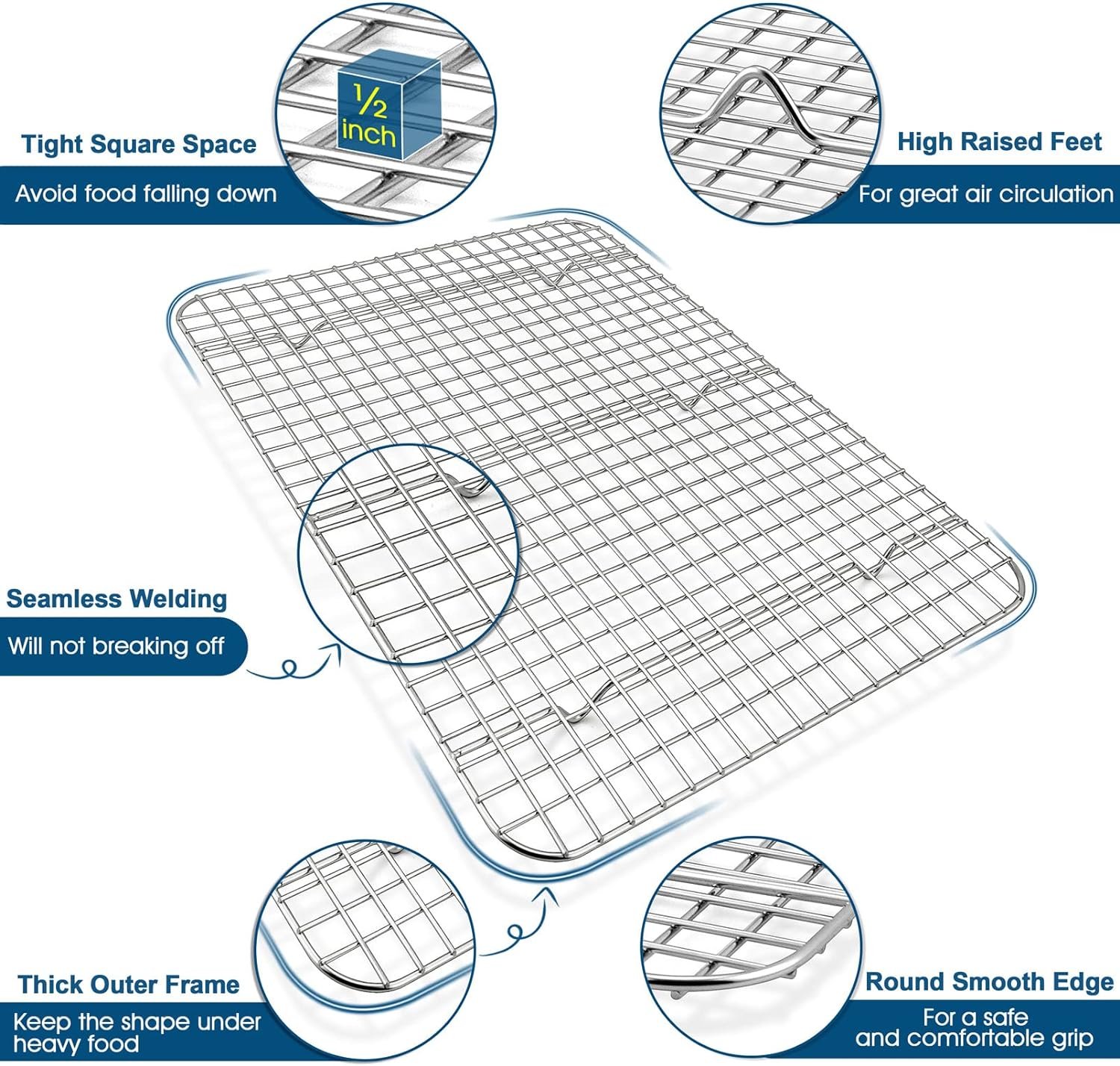 PP CHEF 2-Pieces Small Cooling Baking Racks, Stainless Steel Grid Rack for Cooking Roasting Drying Grilling, 9.75 x 7.5 x 0.75, Oven  Dishwasher Safe, Fit Small Toaster Oven