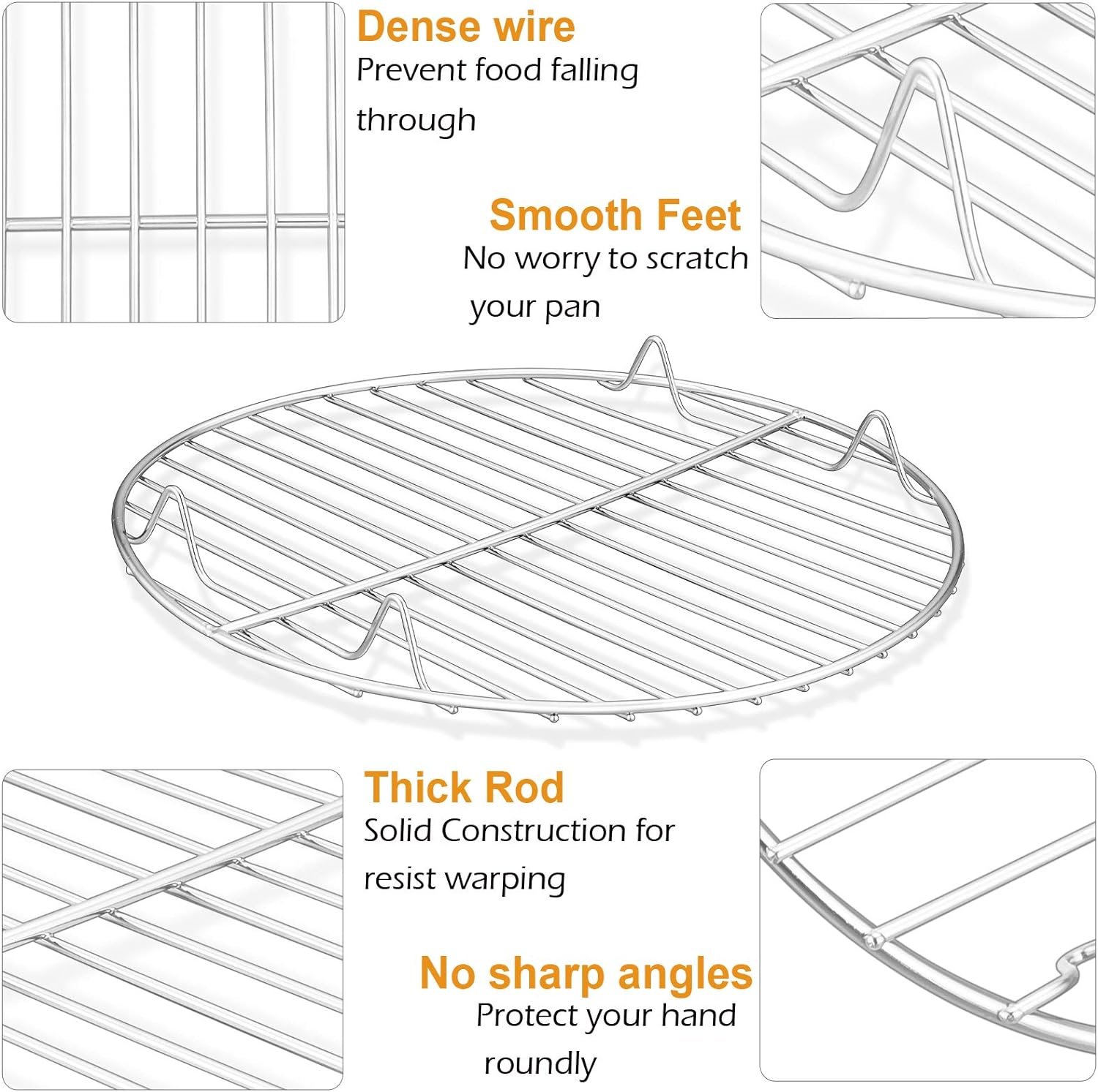 PP CHEF 7½ Inch Round Rack Set of 3 for Cooking Steaming Cooling Baking, Fit Air Fryer, Stockpot, Pressure Cooker, Stainless Steel Made, Oven  Dishwasher Safe, Heavy Duty  Durable
