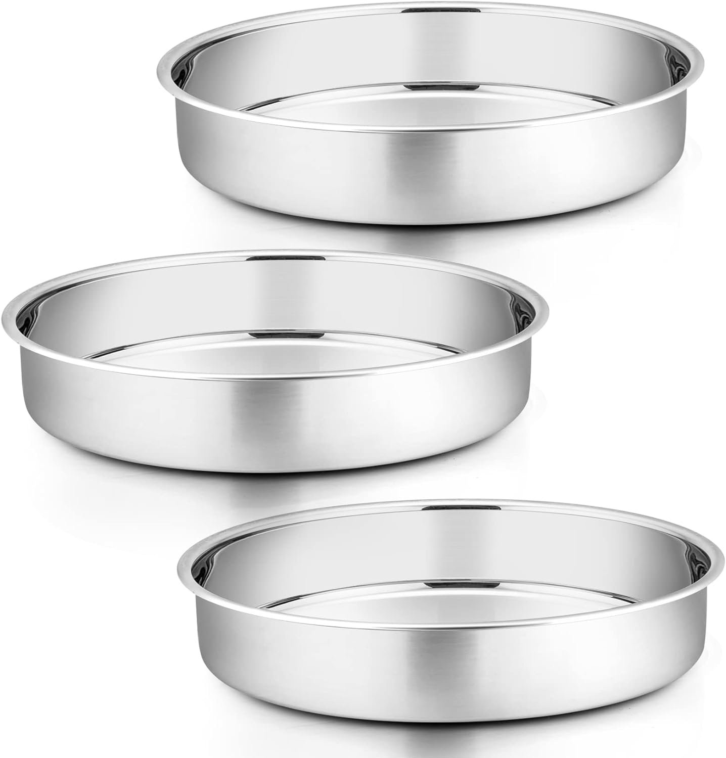 PP CHEF 8 Inch Cake Pan Set, 3 Pcs Round Baking Pans Stainless Steel Layer Birthday Wedding Cake Pans, Fit Oven/Pots/Pressure Cooker, Non Toxic  Heavy Duty, Dishwasher Safe