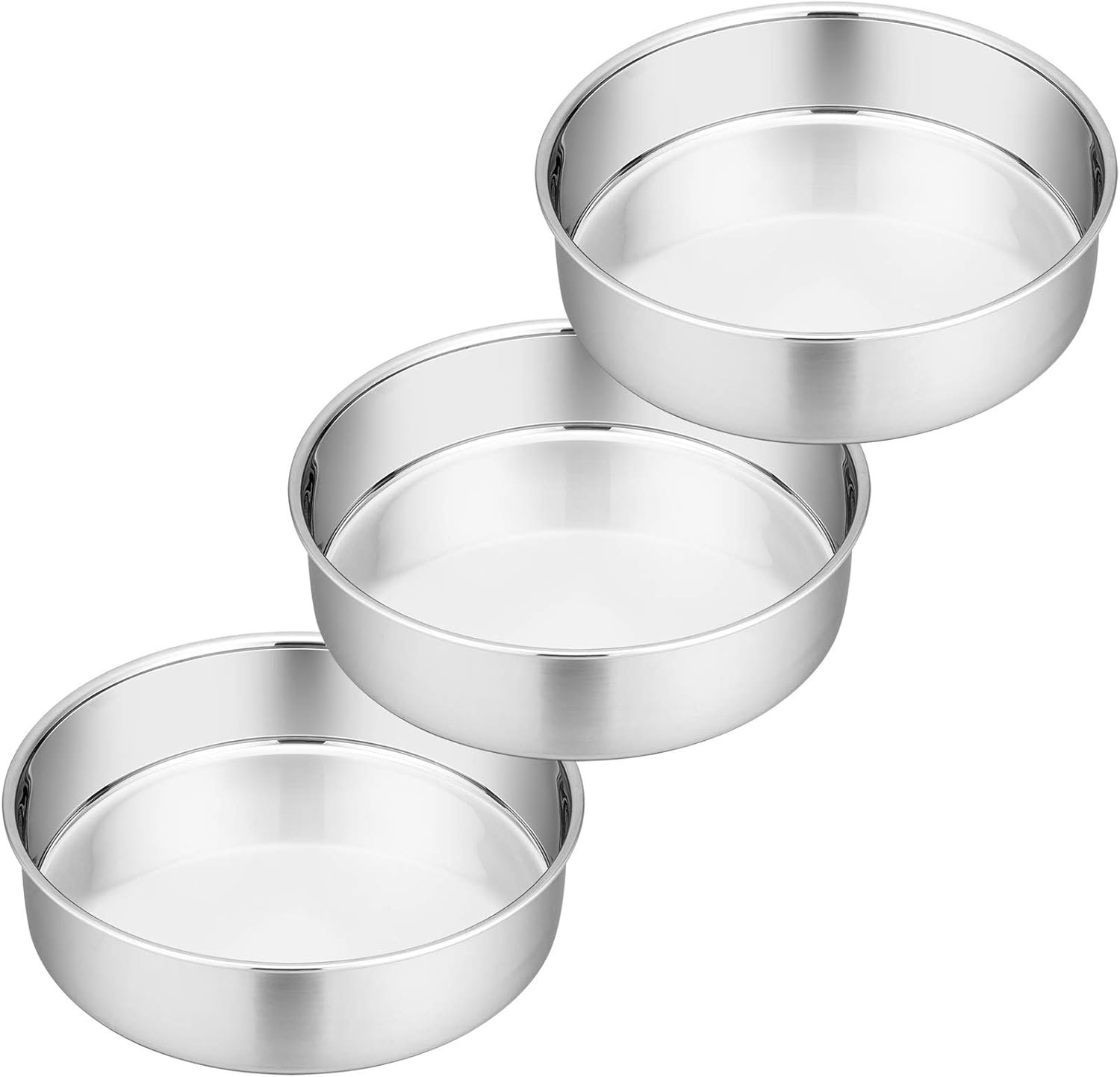PP CHEF 8 Inch Cake Pan Set, 3 Pcs Round Baking Pans Stainless Steel Layer Birthday Wedding Cake Pans, Fit Oven/Pots/Pressure Cooker, Non Toxic  Heavy Duty, Dishwasher Safe