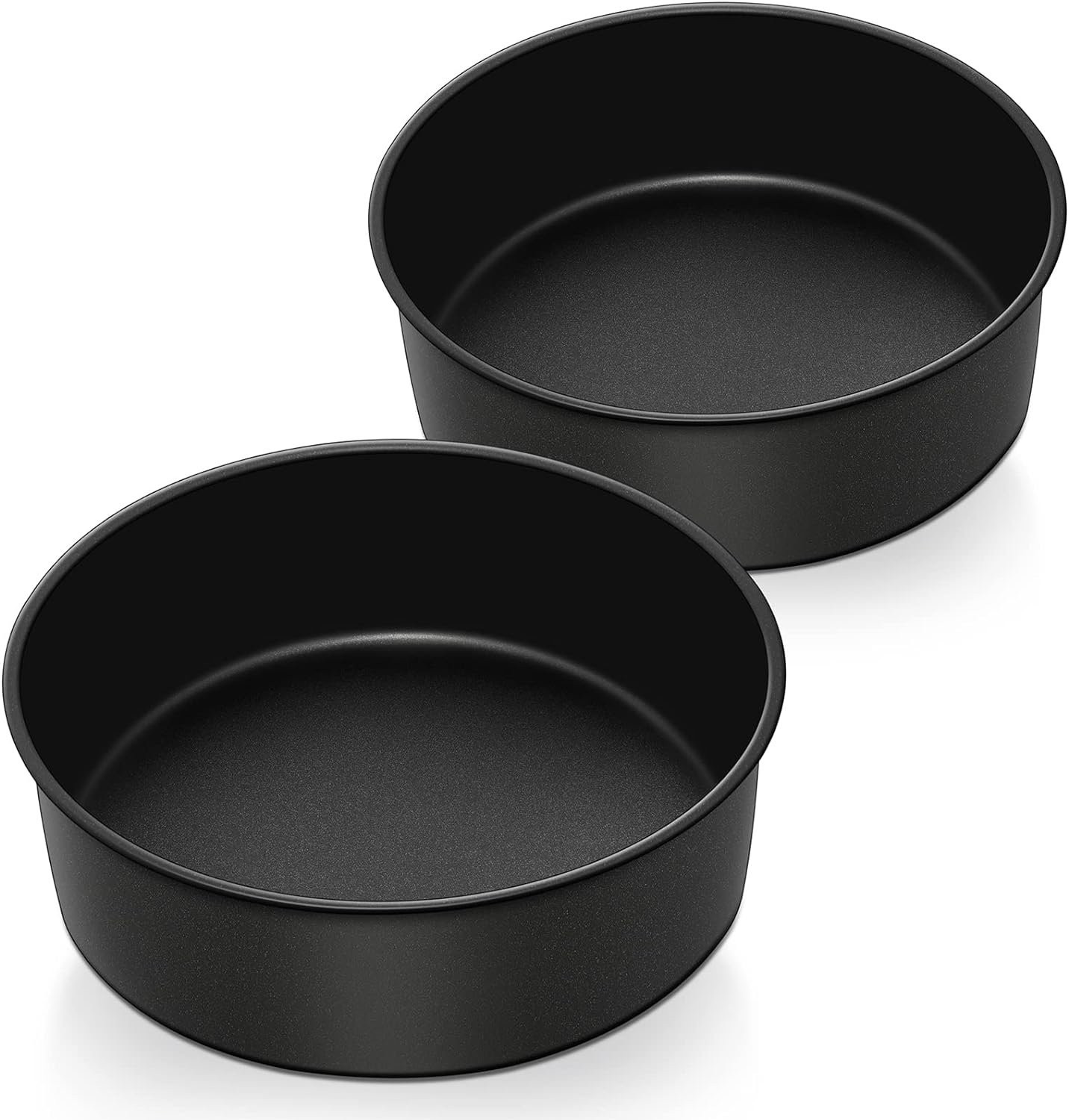 PP CHEF 8 x 3 Inch Nonstick Cake Pan Set of 2, Round Cake Baking Pans for Birthday Wedding Layer Cake, Deep Side  One-piece Design, Stainless Steel Core  Non Toxic, Black