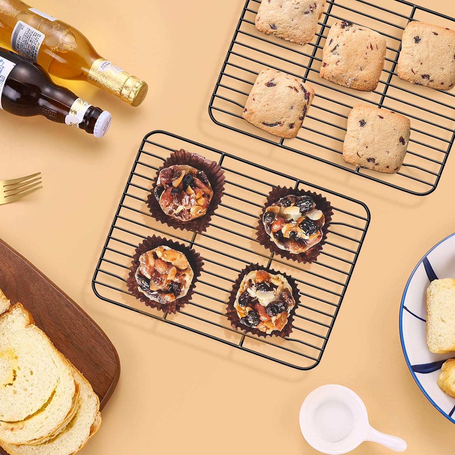 PP CHEF Baking Rack Set of 2, Non-stick Mini Cooling Racks for Cooking Grilling, 2 Pack 8.6” x 6.2” Roasting Drying Rack for Small Toaster Oven Use, Stainless Steel Core, Non-toxic  Easy to Clean