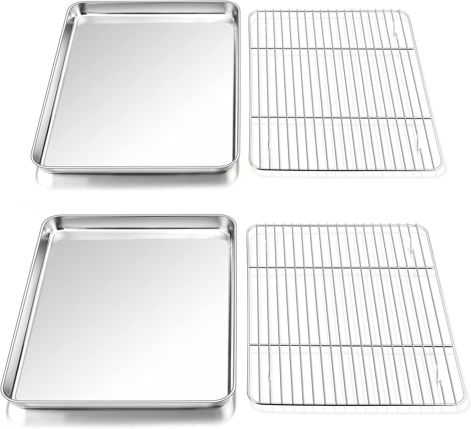 PP CHEF Baking Sheets and Racks Set (2 Sheet + 2 Rack), Stainless Steel Baking Pan Cookie Sheet with Cooling Rack, Size 16x12x1, Non Toxic  Healthy  Easy Clean