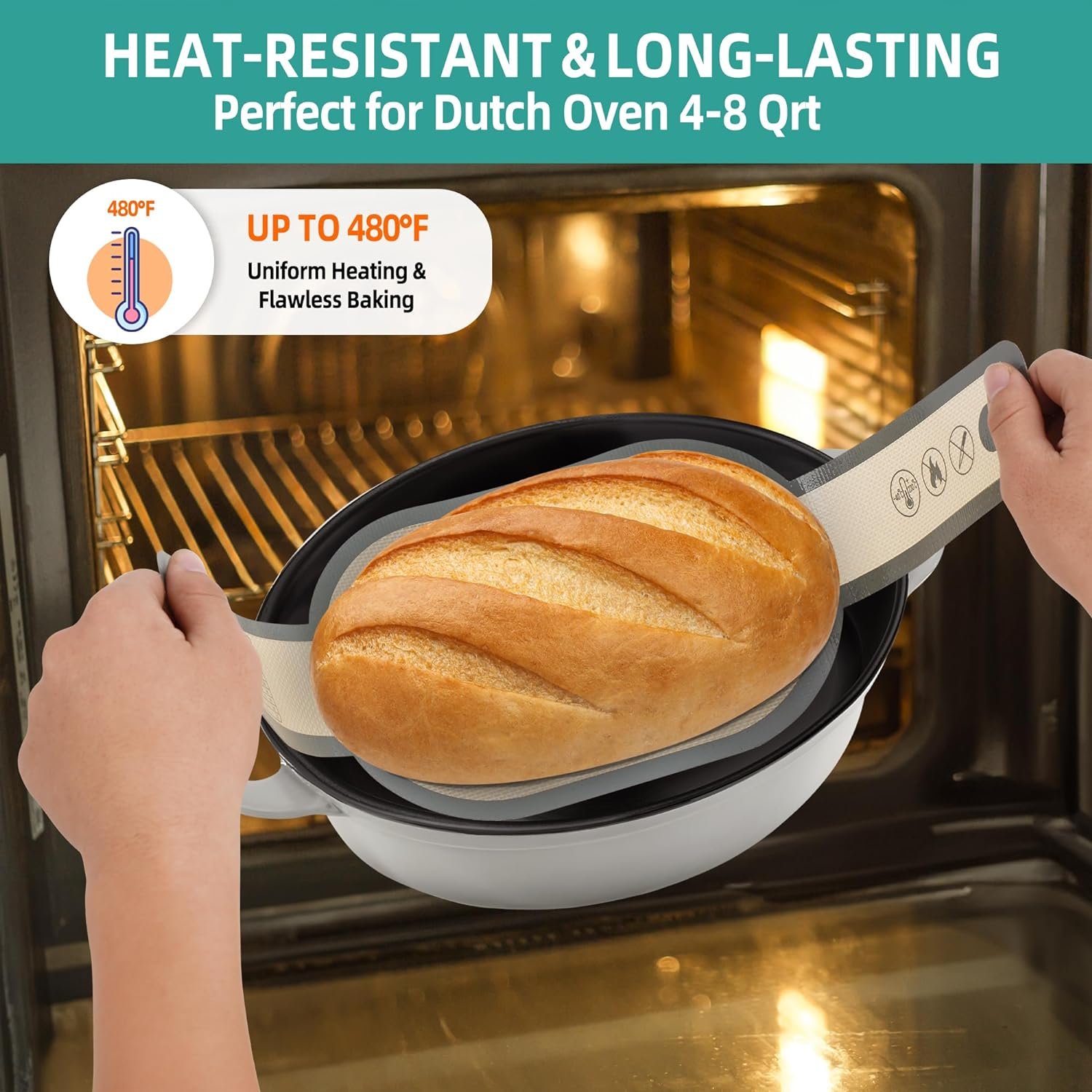 Premium Silicone Bread Sling - 9 Inch Non-Stick  Heat Resistant Dutch Oven Liners With Long Handles - Reusable Bread Mat For Sourdough Bread Baking Supplies Tools For Transferring Dough Premium Silicone Bread Sling - 9 Inch Non-Stick  Heat Resistant Dutch Oven Liners With Long Handles - Reusable Bread Mat For Sourdough Bread Baking Supplies Tools For Transferring Dough