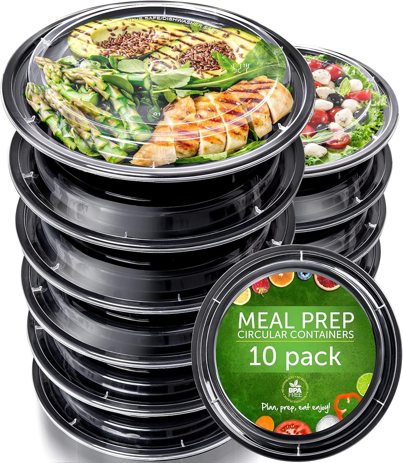 PrepNaturals 10 Pack Meal Prep Containers - 10 Pack of 25 Oz 100% BPA-free Plastic Food Storage Containers with Lids - Reusable Plastic Containers with Lids - Dishwasher Safe Lunch Containers