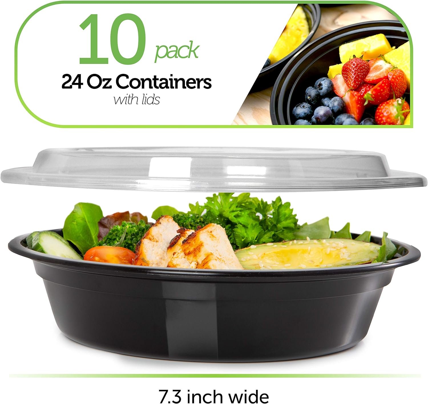 PrepNaturals 10 Pack Meal Prep Containers - 10 Pack of 25 Oz 100% BPA-free Plastic Food Storage Containers with Lids - Reusable Plastic Containers with Lids - Dishwasher Safe Lunch Containers