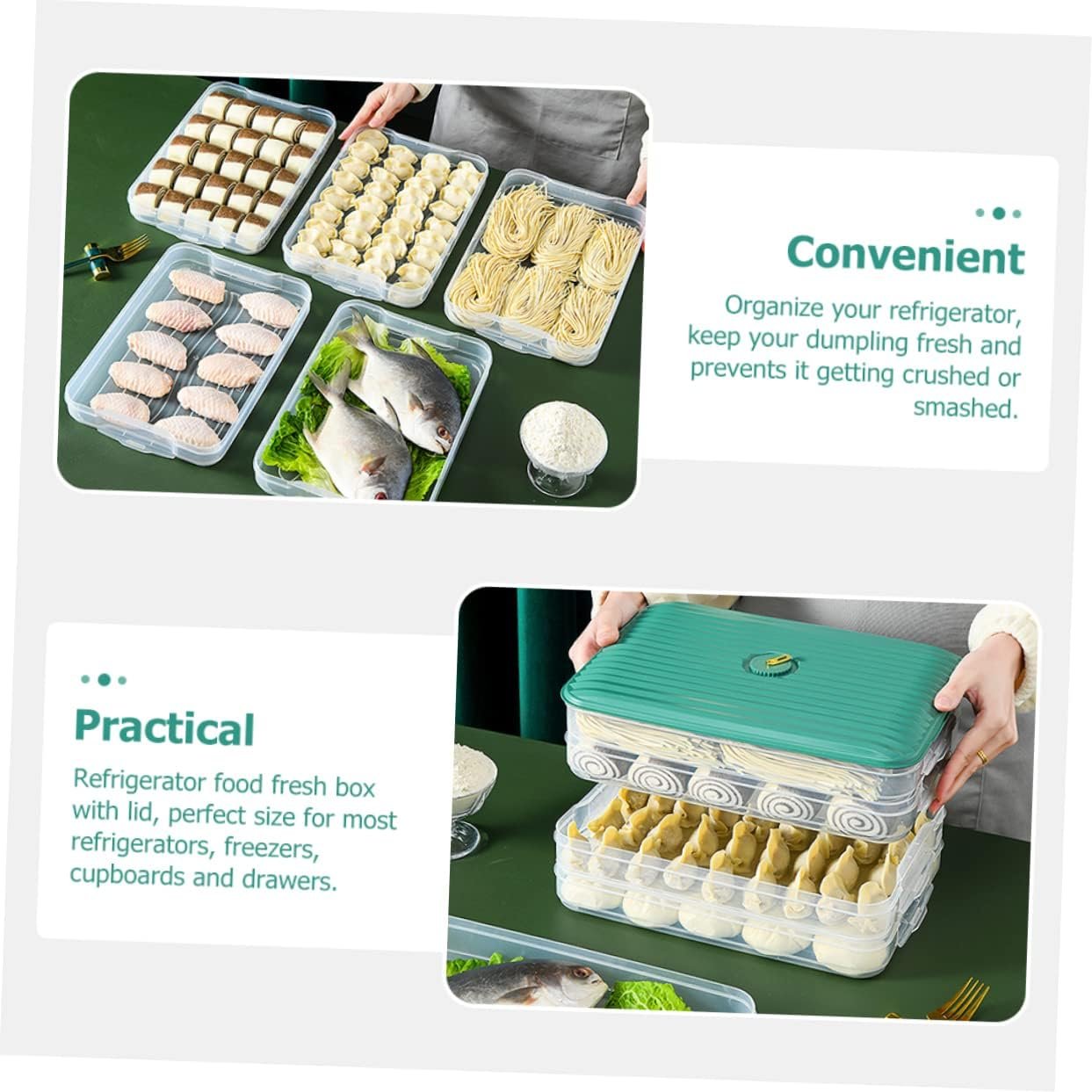 PRETYZOOM 2pcs Box Crisper Keeper for Refrigerator Egg Tray Carrier Containers with Lids Freezer Storage Containers Food Containers Fridge Food Storage Bin Plastic Dumpling Box - re-usable