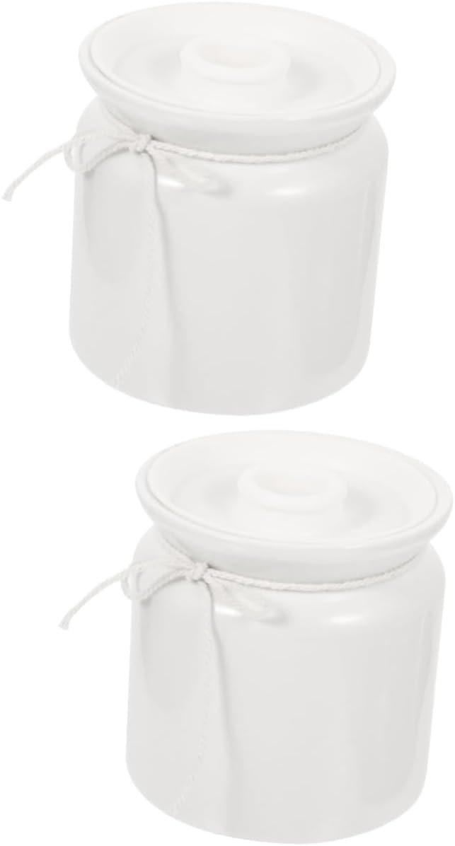 PRETYZOOM 2pcs Ceramic Lard Jar Condiment Container Ceramic Tea Canister Coffee Canister Condiment Bottle Grease Container Salt Pepper Pot Sauce Can White Ceramics Oil Storage Tank