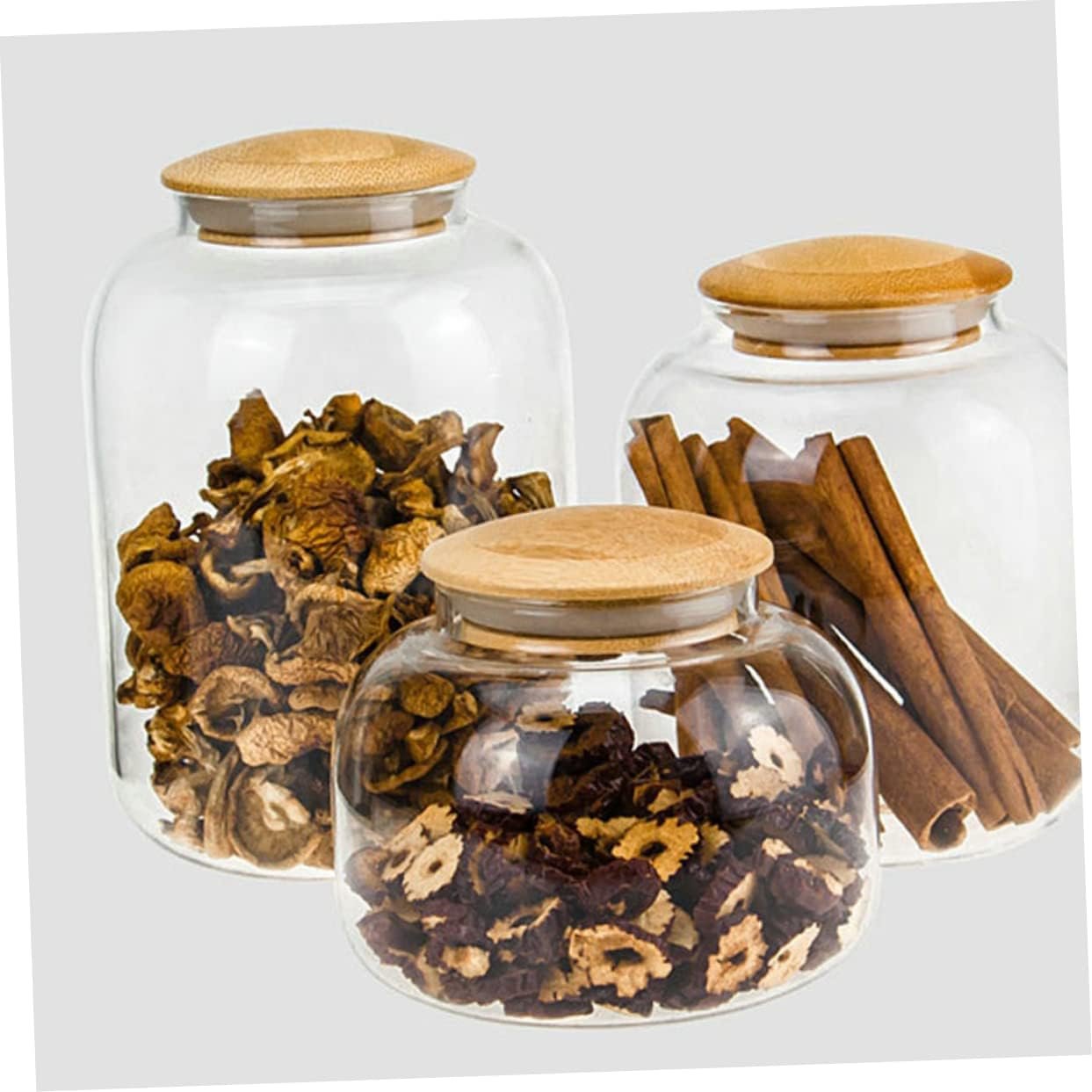 PRETYZOOM 3pcs Flour and Sugar Containers Candy Jar Glass Storage Jars Food Glass Terrarium with Lid Glass Jars with Lids Glass Canisters Glass Kitchen Canisters Snack Large Bamboo