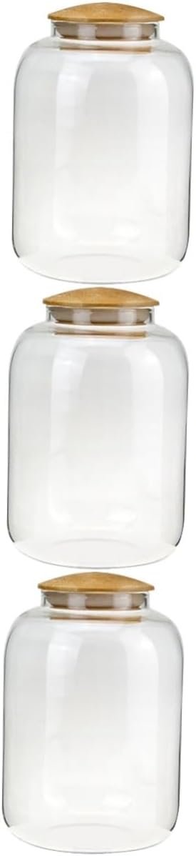 PRETYZOOM 3pcs Flour and Sugar Containers Candy Jar Glass Storage Jars Food Glass Terrarium with Lid Glass Jars with Lids Glass Canisters Glass Kitchen Canisters Snack Large Bamboo