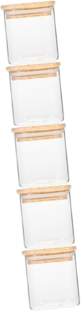 PRETYZOOM 5pcs Glass Jar with Lid Glass Storage Jars Glass Coffee Cups Kitchen Accessory Flour Storage Container Dry Jar with Wooden Lid Glass Kitchen Canisters Cereals Coffee Can
