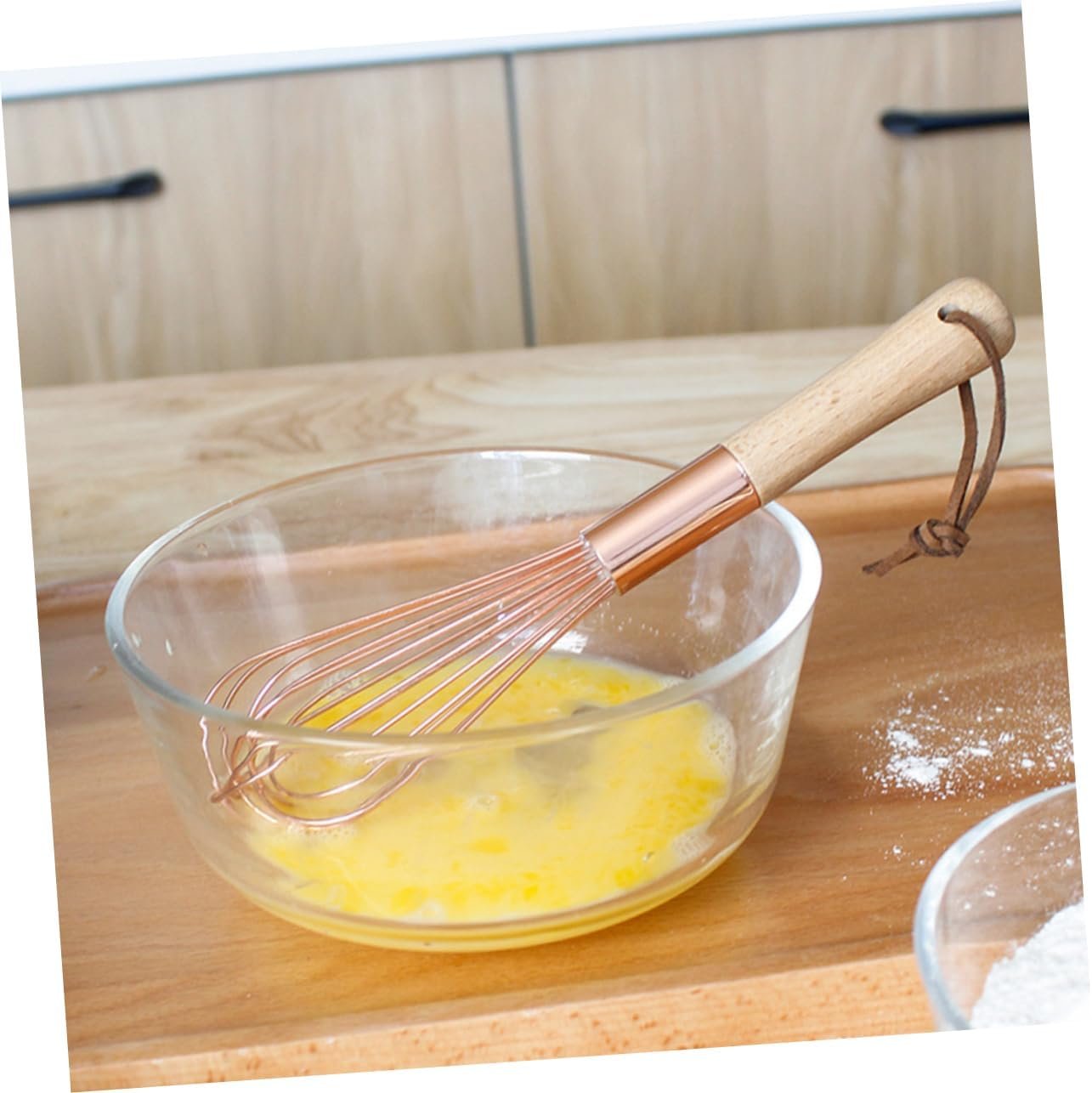 PRETYZOOM Beater Balloon Whisk Pastry Dough Egg Whisk Dough Whisk Blender Egg Frother Egg Mixer Manual Egg Stainless Steel Egg Blender Pastry Whisk Cream Wooden To Rotate Rose Gold