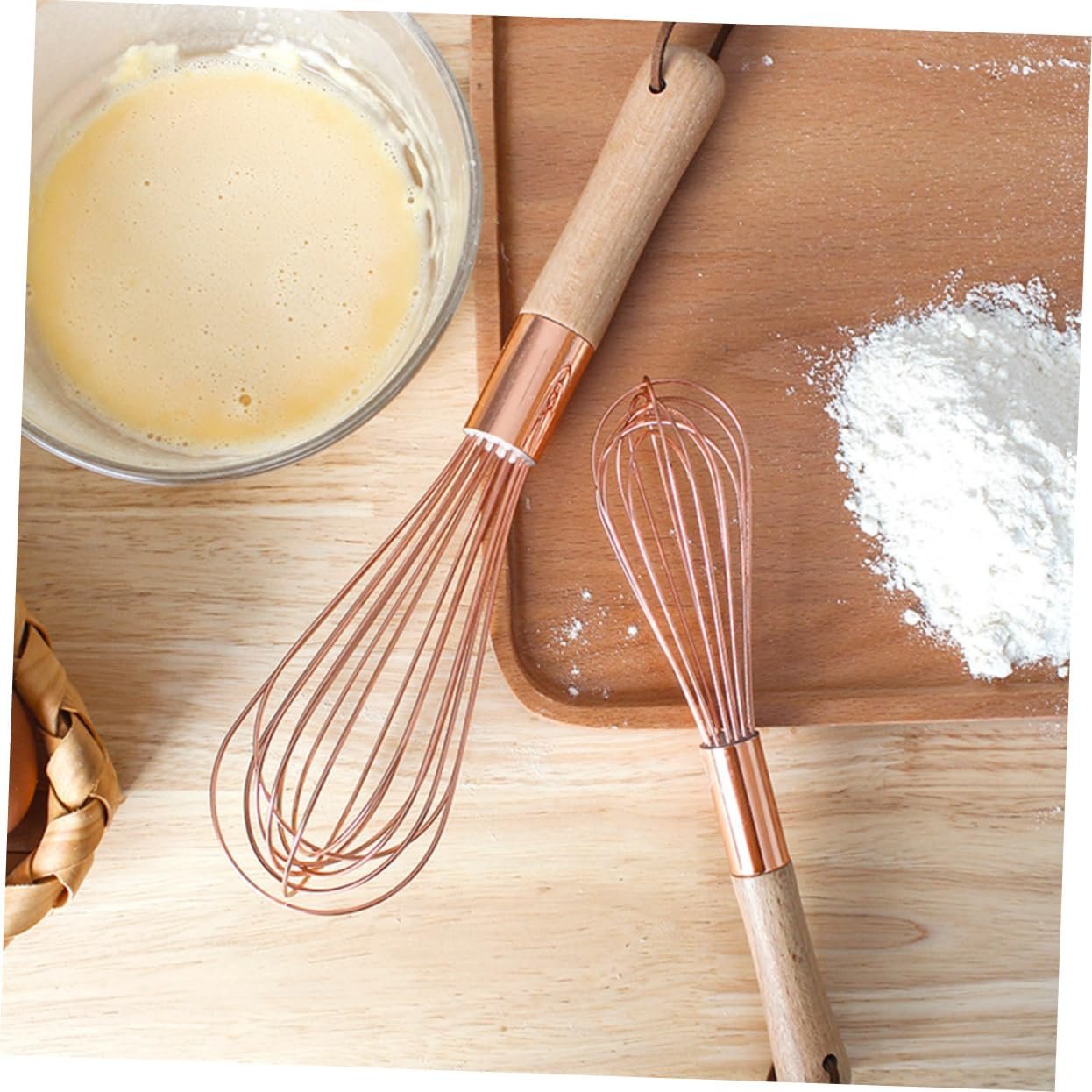 PRETYZOOM Beater Balloon Whisk Pastry Dough Egg Whisk Dough Whisk Blender Egg Frother Egg Mixer Manual Egg Stainless Steel Egg Blender Pastry Whisk Cream Wooden To Rotate Rose Gold