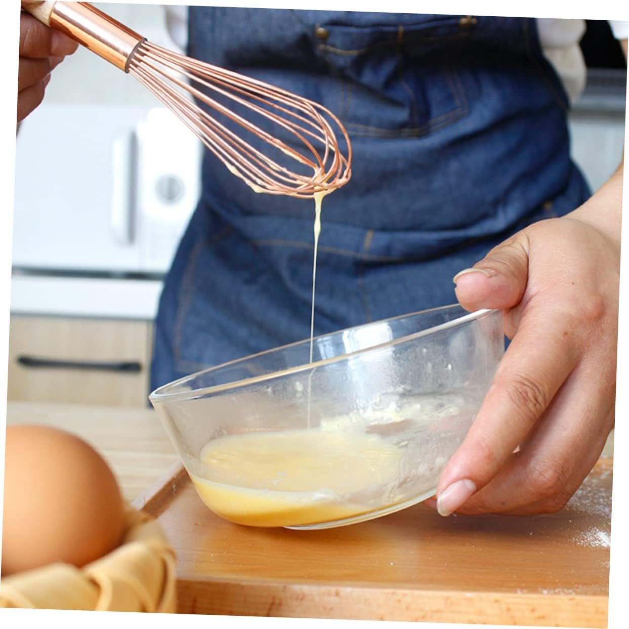 PRETYZOOM Beater Balloon Whisk Pastry Dough Egg Whisk Dough Whisk Blender Egg Frother Egg Mixer Manual Egg Stainless Steel Egg Blender Pastry Whisk Cream Wooden To Rotate Rose Gold