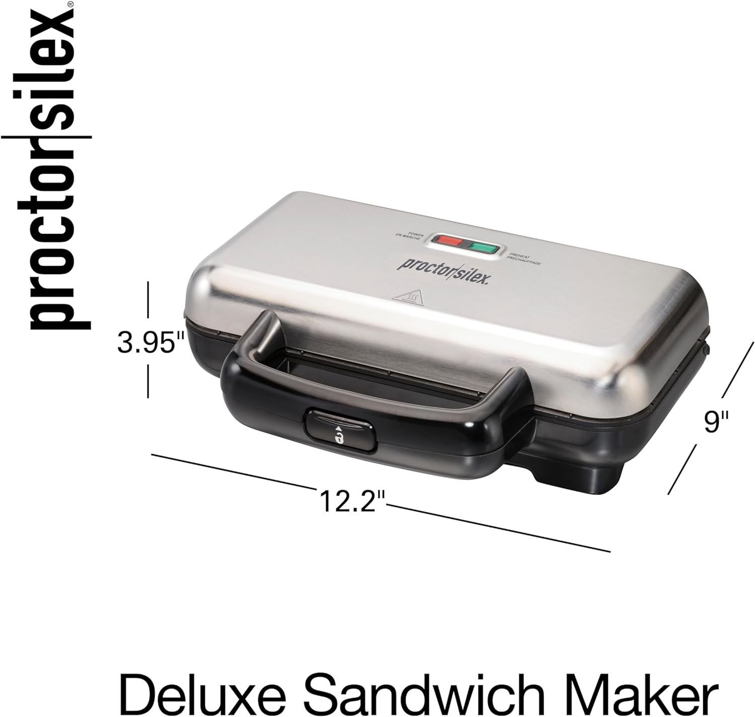Proctor Silex Deluxe Hot Sandwich Maker with Easy-Clean Durable Nonstick Ceramic Plates, Fits up to 2 Grilled Cheese, Ruebens, Tortas or Subs, Stainless Steel (25415PS) Proctor Silex Deluxe Hot Sandwich Maker with Easy-Clean Durable Nonstick Ceramic Plates, Fits up to 2 Grilled Cheese, Ruebens, Tortas or Subs, Stainless Steel (25415PS)