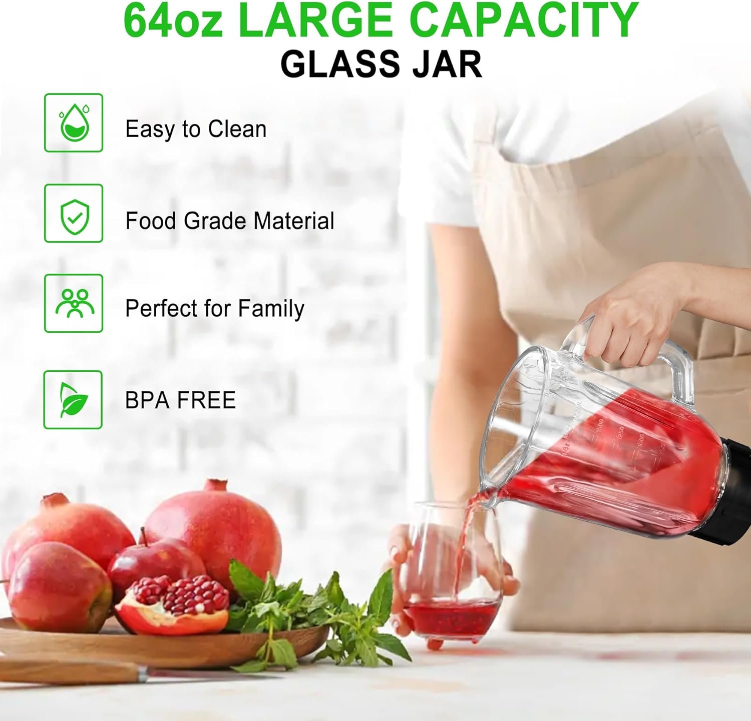 Professional Blender with 1200 Watts and 64 oz Glass Jar Kitchen Countertop Blender for Shakes and Smoothies with High Speed Total Crushing Smoothie Blender Black for Smoothies Frozen Drinks