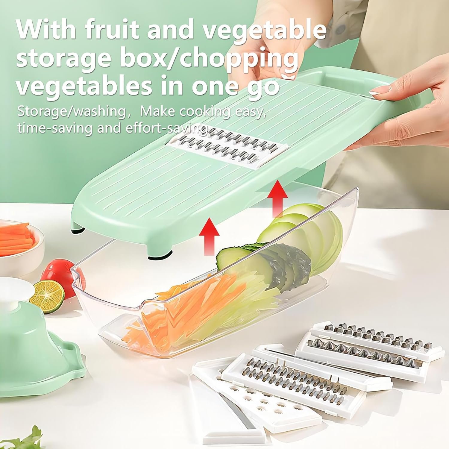 Professional Mandoline Slicer for Kitchen-7in1 Multi Functional Food Chopper Vegetable Cutter with Container, Adjustable Veggie Slice1 Cheese Grater Grinder with 7 Blades With storage box. Professional Mandoline Slicer for Kitchen-7in1 Multi Functional Food Chopper Vegetable Cutter with Container, Adjustable Veggie Slice1 Cheese Grater Grinder with 7 Blades With storage box.