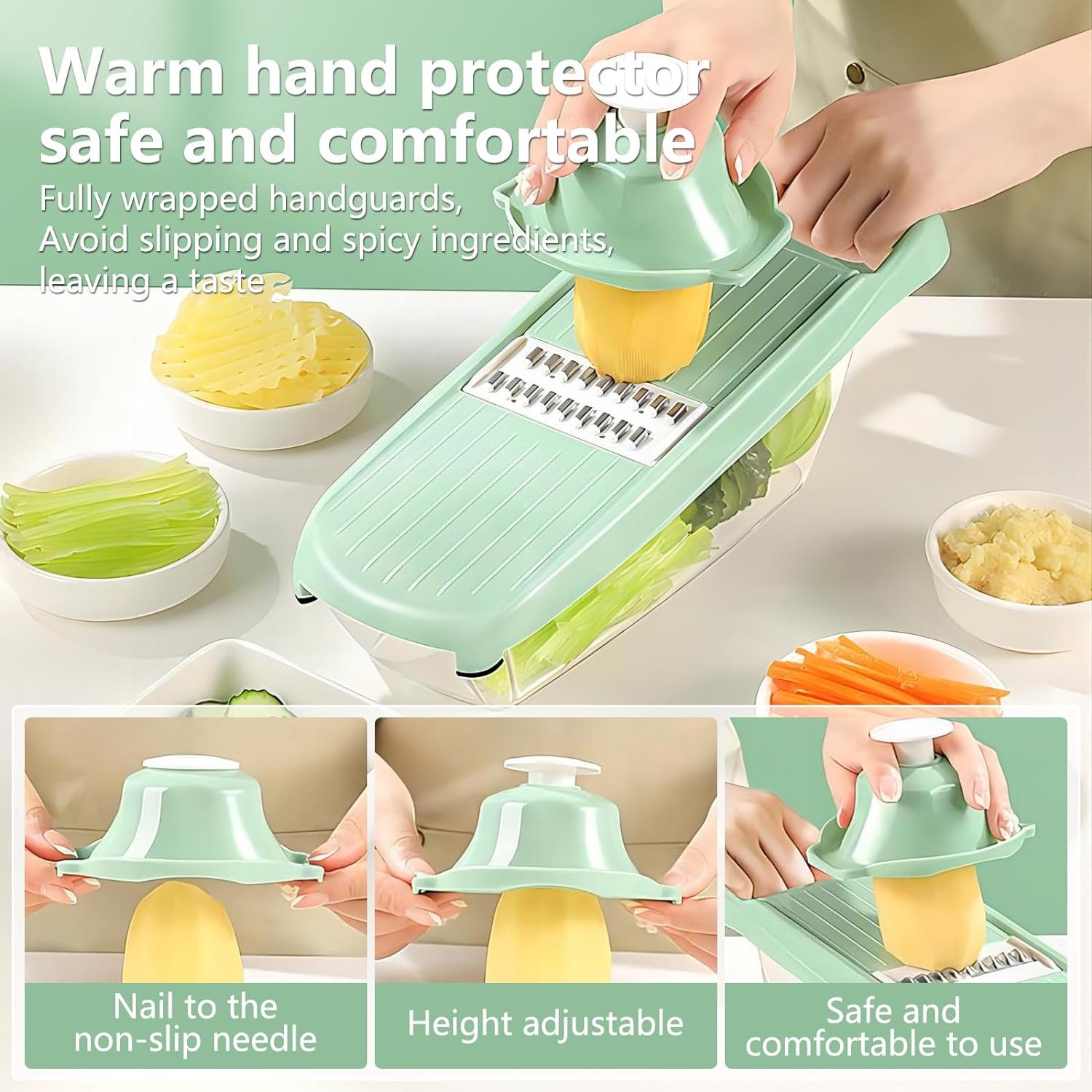 Professional Mandoline Slicer for Kitchen-7in1 Multi Functional Food Chopper Vegetable Cutter with Container, Adjustable Veggie Slice1 Cheese Grater Grinder with 7 Blades With storage box. Professional Mandoline Slicer for Kitchen-7in1 Multi Functional Food Chopper Vegetable Cutter with Container, Adjustable Veggie Slice1 Cheese Grater Grinder with 7 Blades With storage box.