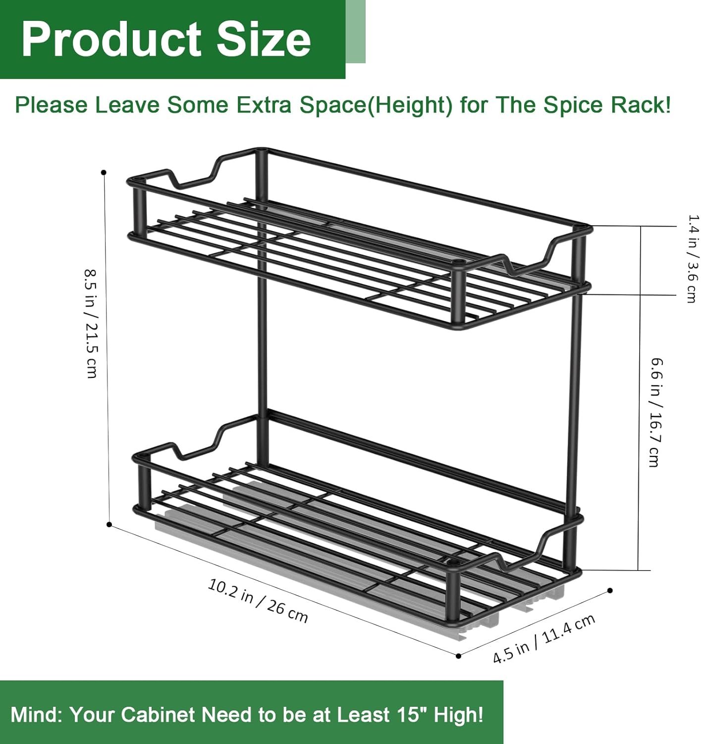 Pull Out Spice Rack Organizer for Cabinet-2 Packs-2 Tier Slide Out Spice Rack, Sliding Spice Organizer Shelf, 4.48W x 10.23D x 8.55H.