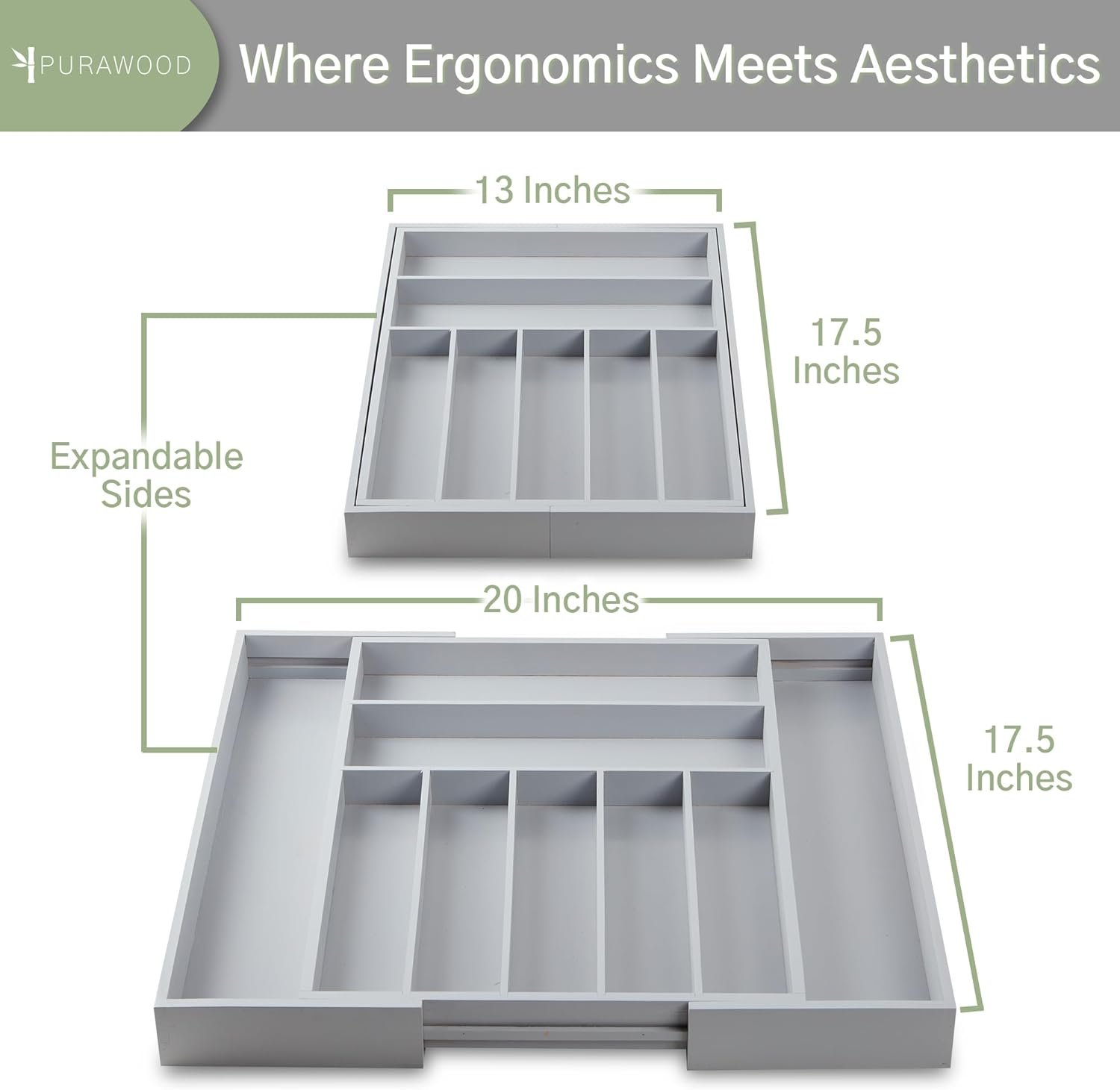 Purawood Large Premium Bamboo Silverware Organizer - Expandable Drawer Organizer Utensil Organizer - 17.5x19.75 Cutlery Tray with Dividers for Kitchen Utensils and Flatware (7-9 Slots) (Natural) Purawood Large Premium Bamboo Silverware Organizer - Expandable Drawer Organizer Utensil Organizer - 17.5x19.75 Cutlery Tray with Dividers for Kitchen Utensils and Flatware (7-9 Slots) (Natural)