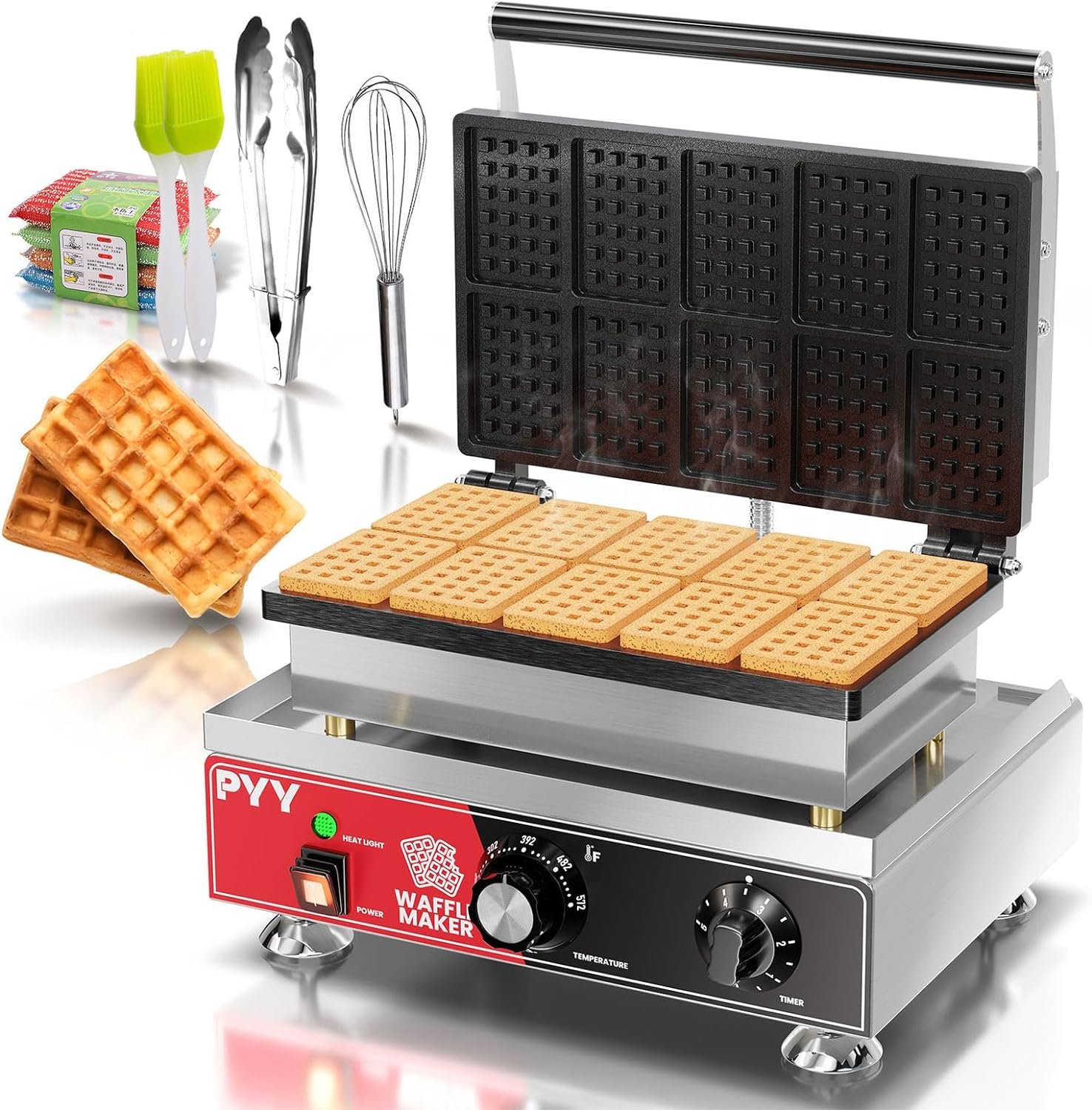 PYY Commercial Waffle Maker Waffle Maker Large Stainless Steel Waffle Maker Silver Non-stick Electric Chaffle Maker for Restaurant Party Food Stall