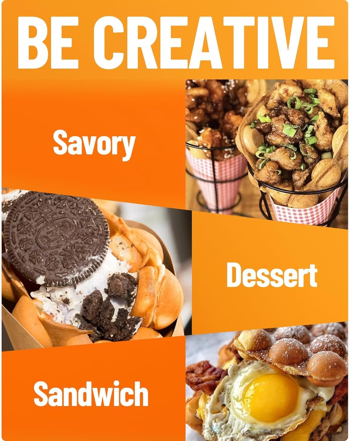 PYY Double Bubble Waffle Maker Commercial Waffle Maker Non-stick Hong Kong Egg Waffle Maker for Home Use Stainless Steel Pancake Maker 180° rotate, 1500W 110V Electric Cone Maker 50-250℃/122-482℉