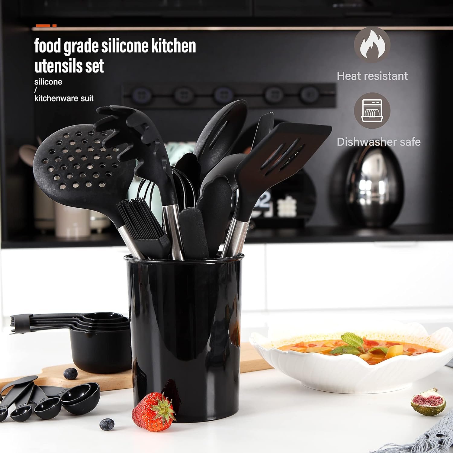 QMVESS Silicone Kitchen Utensil Set, 28 Pcs Non-Stick Cooking Utensils Set with Holder, Tongs, Spatula, Whisk, Measuring Cups and Spoons Set with Stainless Steel Handle Kitchen Gadgets (Light Green) QMVESS Silicone Kitchen Utensil Set, 28 Pcs Non-Stick Cooking Utensils Set with Holder, Tongs, Spatula, Whisk, Measuring Cups and Spoons Set with Stainless Steel Handle Kitchen Gadgets (Light Green)