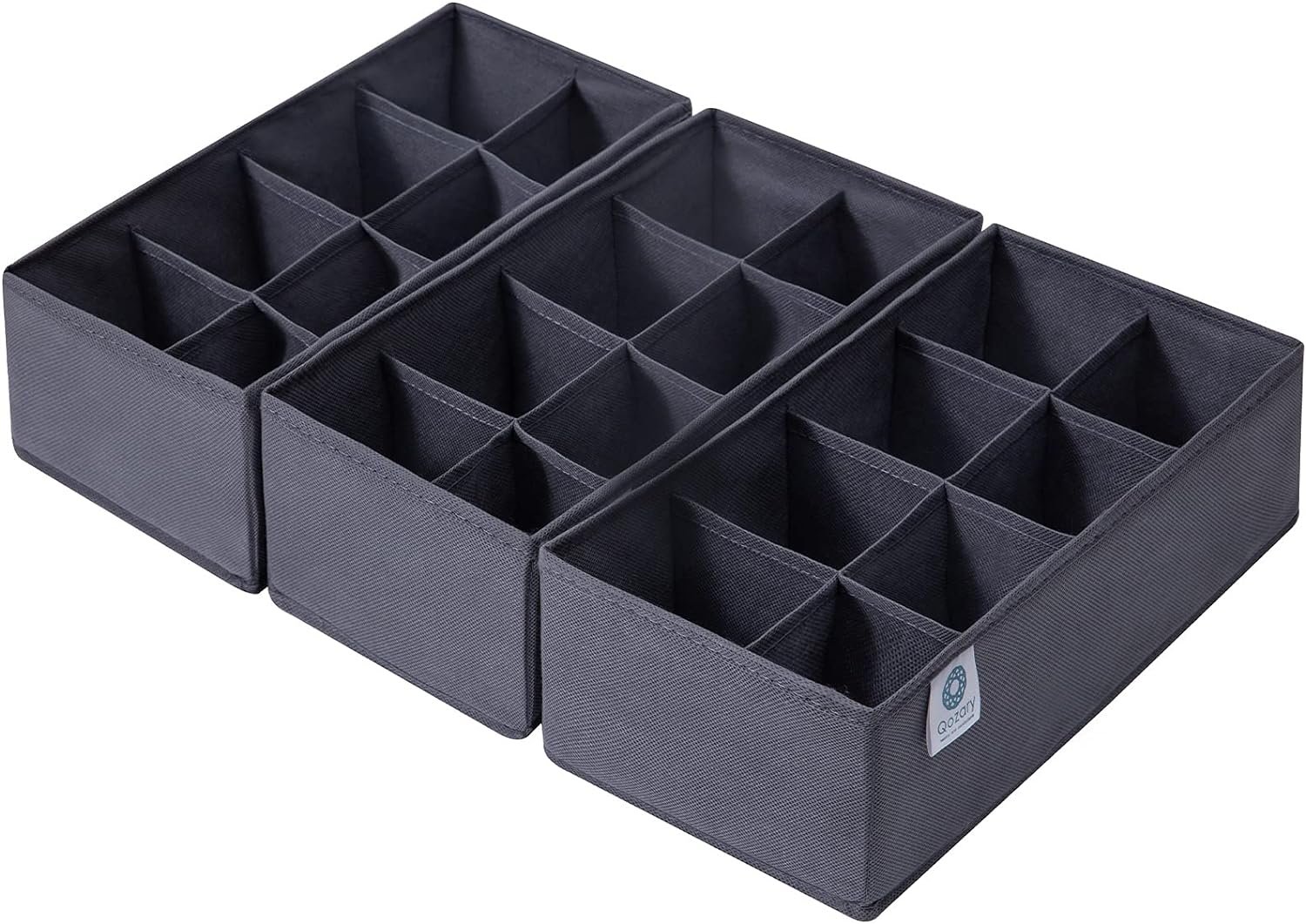 Qozary 3 Pack Sock Underwear Drawer Organizer Dividers, Non-Woven Fabric Collapsible Cabinet Closet Storage Boxes for Clothes, Socks, Lingerie, Underwear, Tie, Belt, Baby, Bedroom (Gray, 6 Cells)