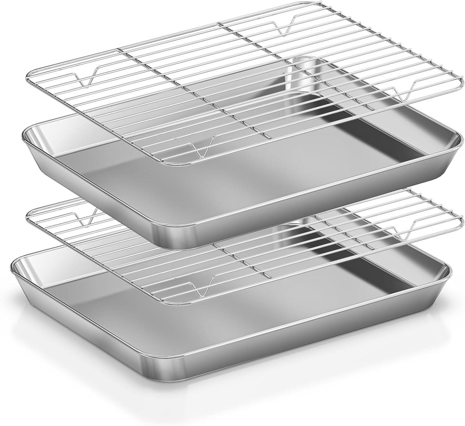 Quarter Sheet Pan with Rack Set (2 Baking Sheets + 2 Cooling Racks), Stainless Steel Cookie Sheet  Baking Rack, Baking Pan Tray, Nonstick  Heavy Duty  Easy Clean, Size 12 x 10 x 1 Inch Quarter Sheet Pan with Rack Set (2 Baking Sheets + 2 Cooling Racks), Stainless Steel Cookie Sheet  Baking Rack, Baking Pan Tray, Nonstick  Heavy Duty  Easy Clean, Size 12 x 10 x 1 Inch