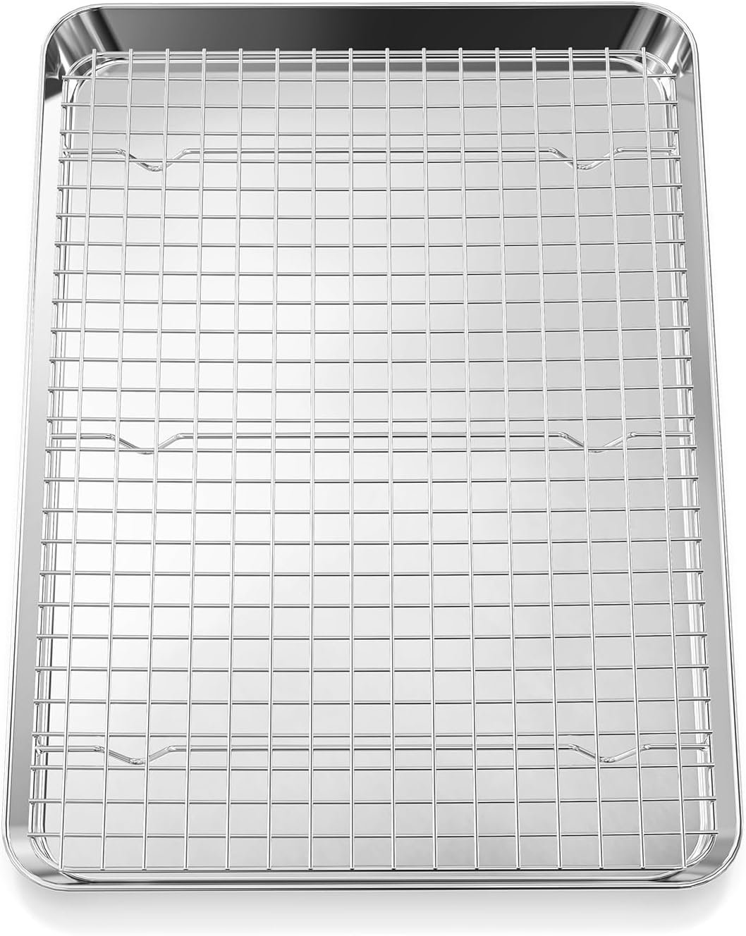 Quarter Sheet Pan with Rack Set [ Baking Sheet + Baking Rack], Stainless Steel Cookie Sheets for Baking and Wire Rack - Rust Warp Resistant Nonstick, Size 12 x 9.6 x 1 Inch