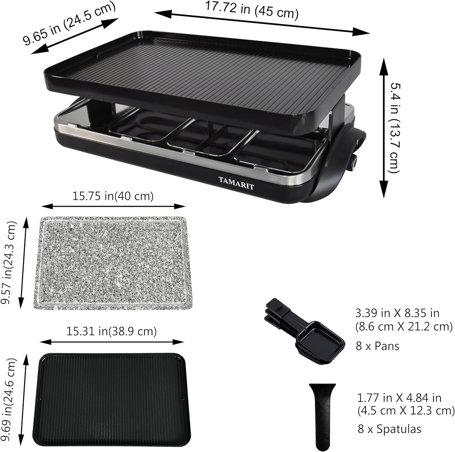 Raclette Table Grill Portable 3 in 1 Korean Barbecue BBQ Grill Electric Indoor Grill with Non-Stick Reversible Grilling Plate  Cooking Stone for Steak 1400W Raclette Grill for 8 Person, Black