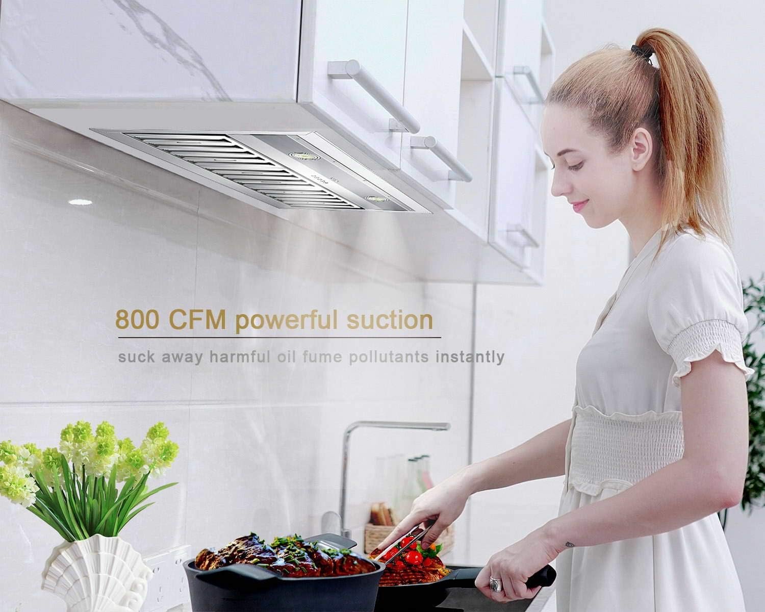 Range Hood Insert 30 inch, 800 CFM Range Hood Insert, 3-Speed Vent Hood Insert, Black Insert Range Hood, Ducted Hood Vent Insert, Quiet Kitchen Hood, Stainless Steel Range Hood, (IE79-30 In)