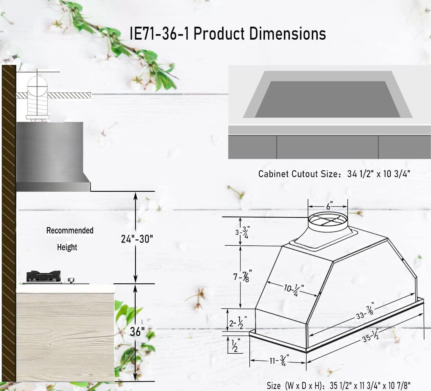 Range Hood Insert 36 Inch, 700 CFM Range Hood Insert, Ducted/Ductless Insert Range Hood, 3-Speed Vent Hood Insert, Stainless Steel Hood Range Insert, Built In Range Hood 36 Inch, Black,TE77-36